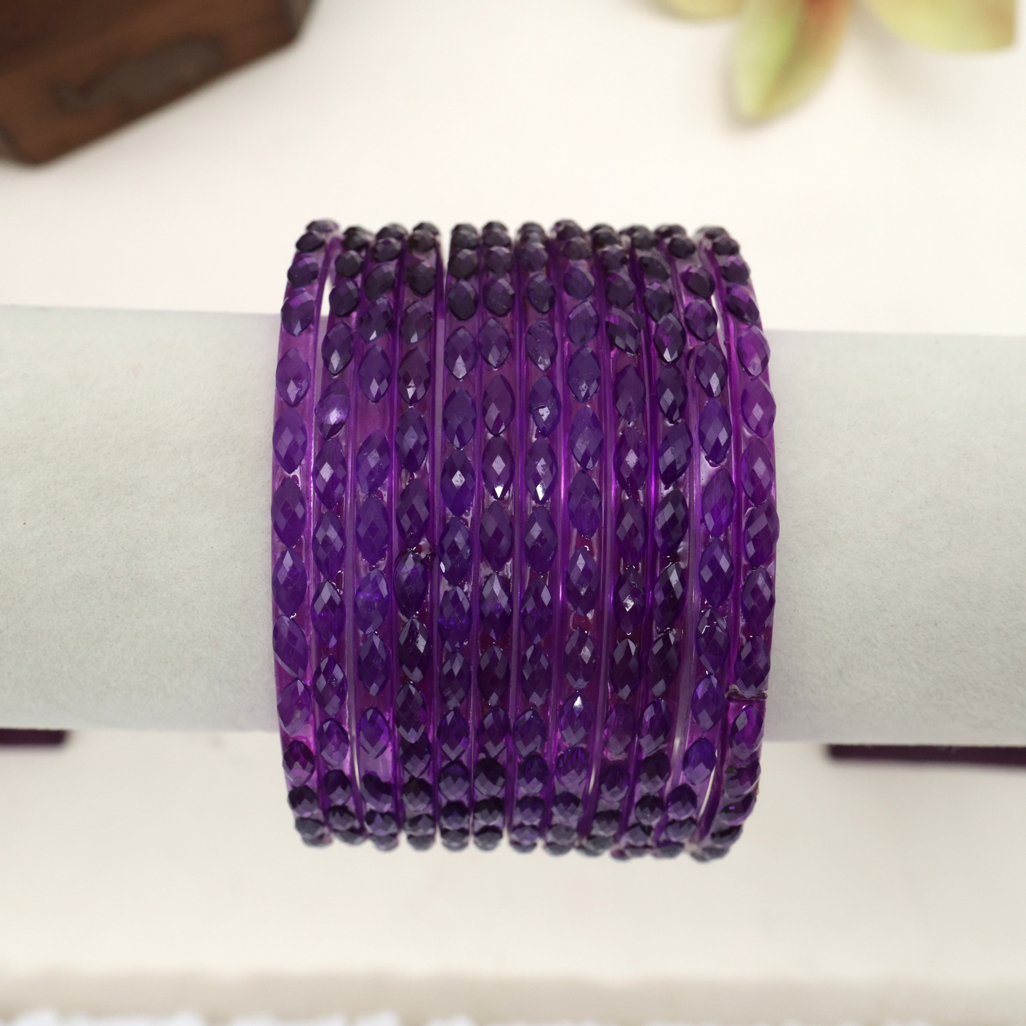 Plain Crystal Cut Glass Bangles - Violet