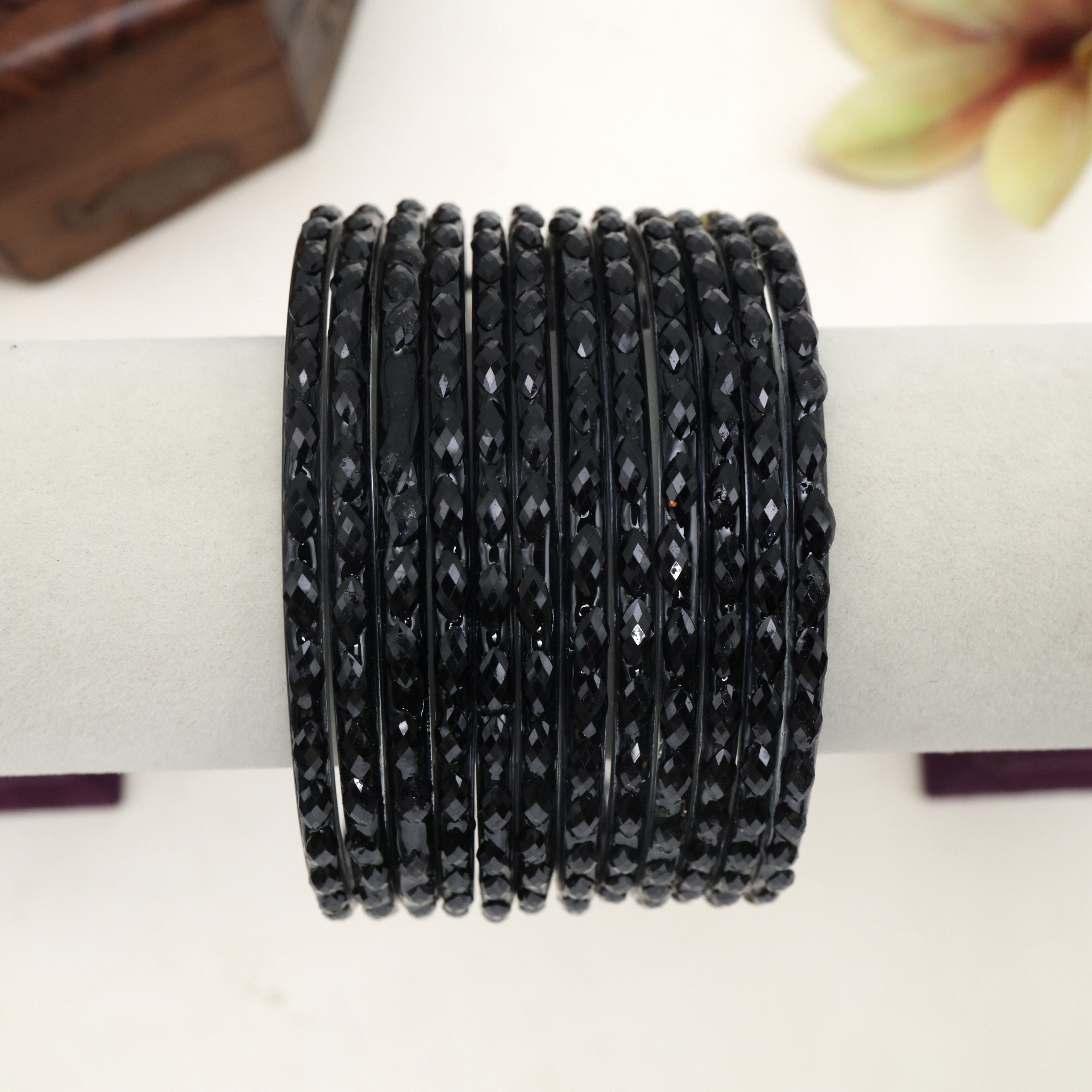 Plain Crystal Cut Glass Bangles - Black