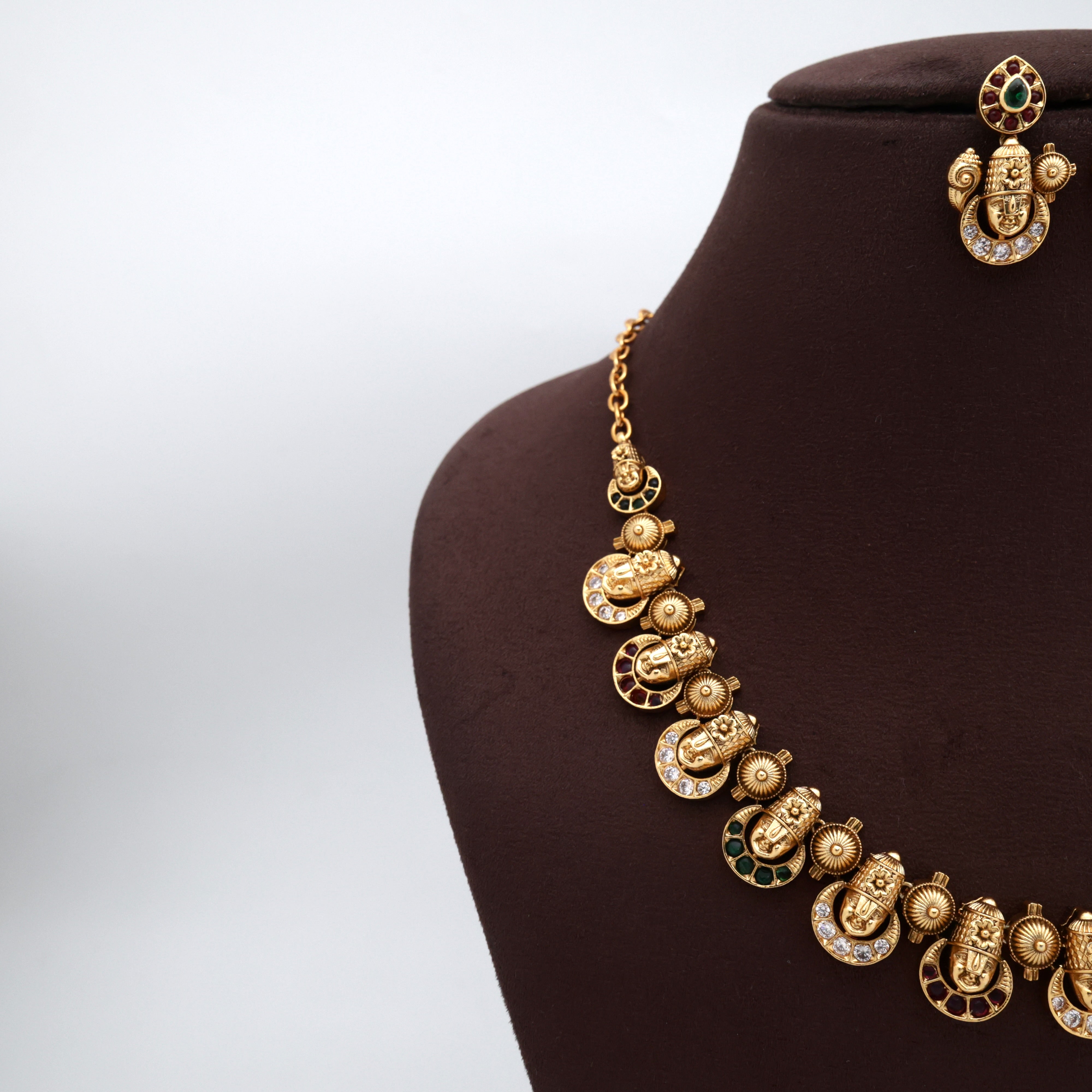 Antique Gold Look Nagas AD Kemp Venkateshwara Necklace Set