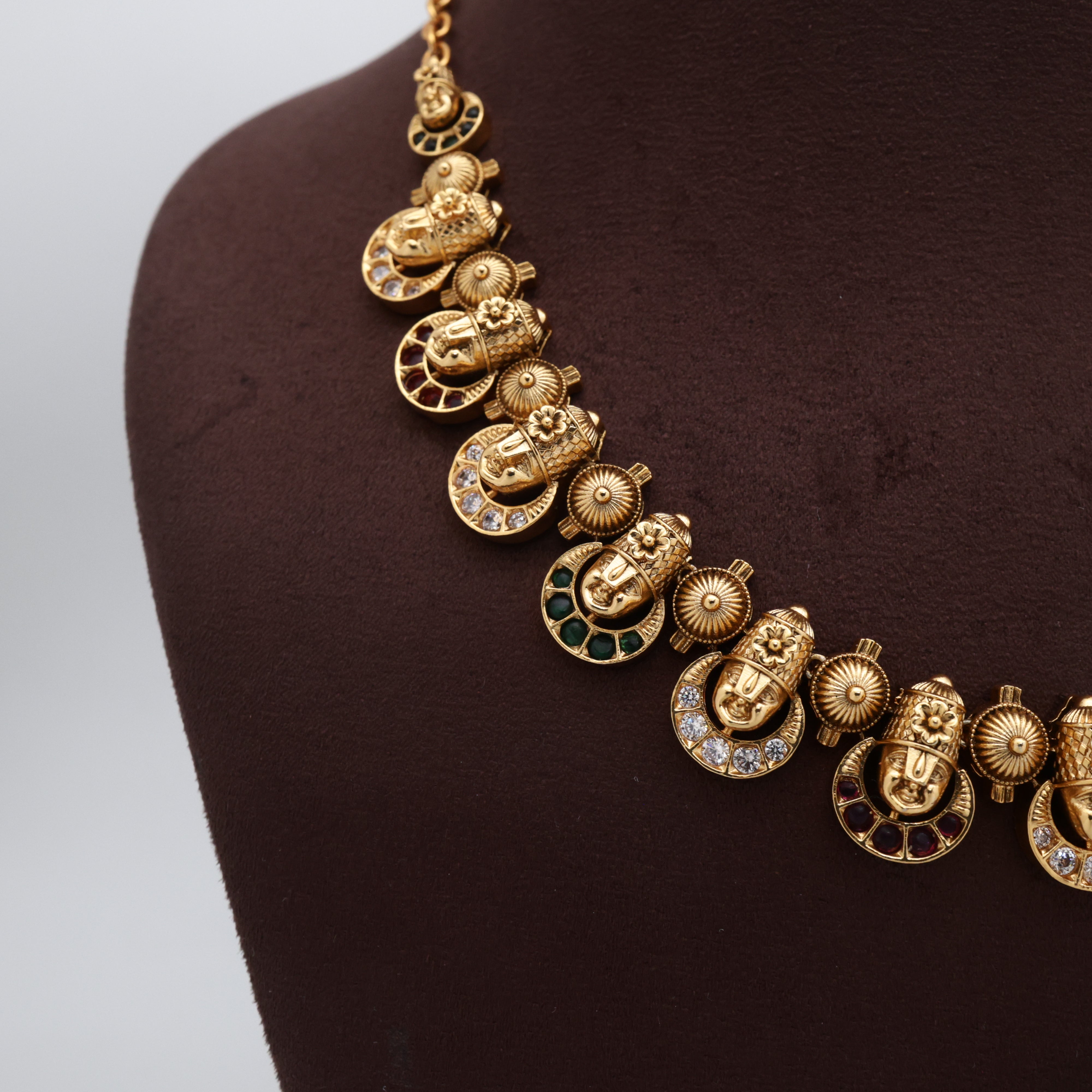 Antique Gold Look Nagas AD Kemp Venkateshwara Necklace Set