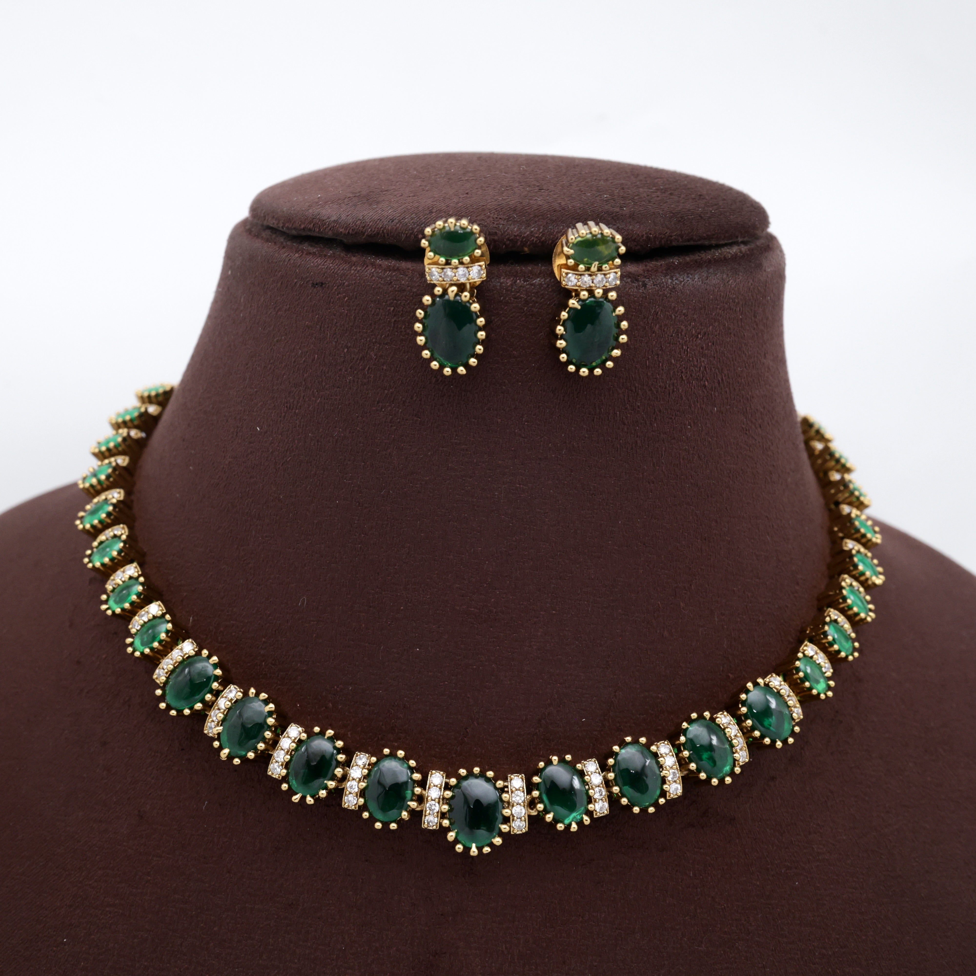 Premium Antique Oval Kemp Minimal necklace Set - Green
