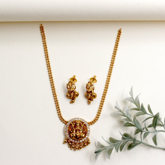 AD Round Lakshmi Pendant Kids Friendly Necklace Set
