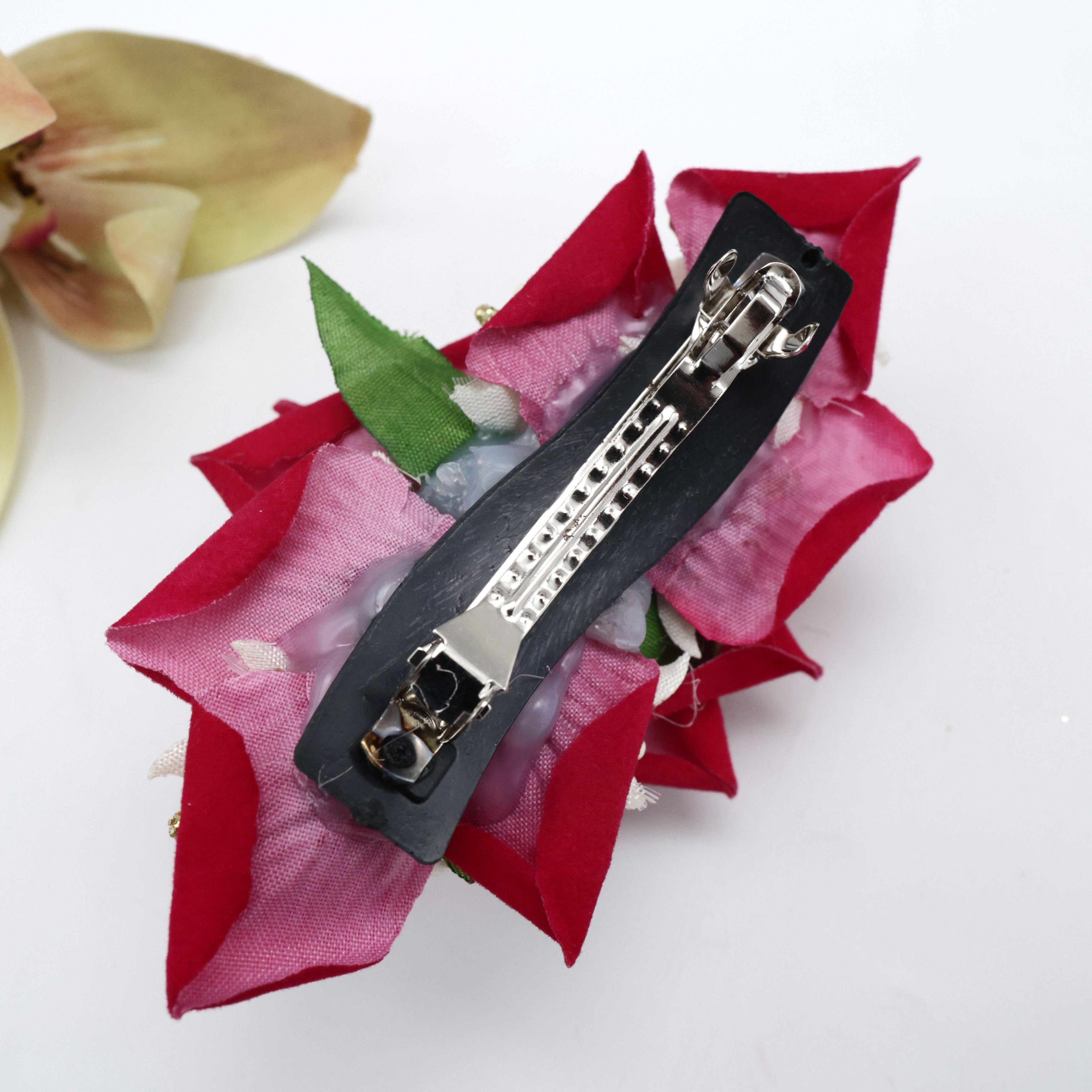 Real Look Rose Pollens Fancy Flower French Barrette Hair Clip For Women