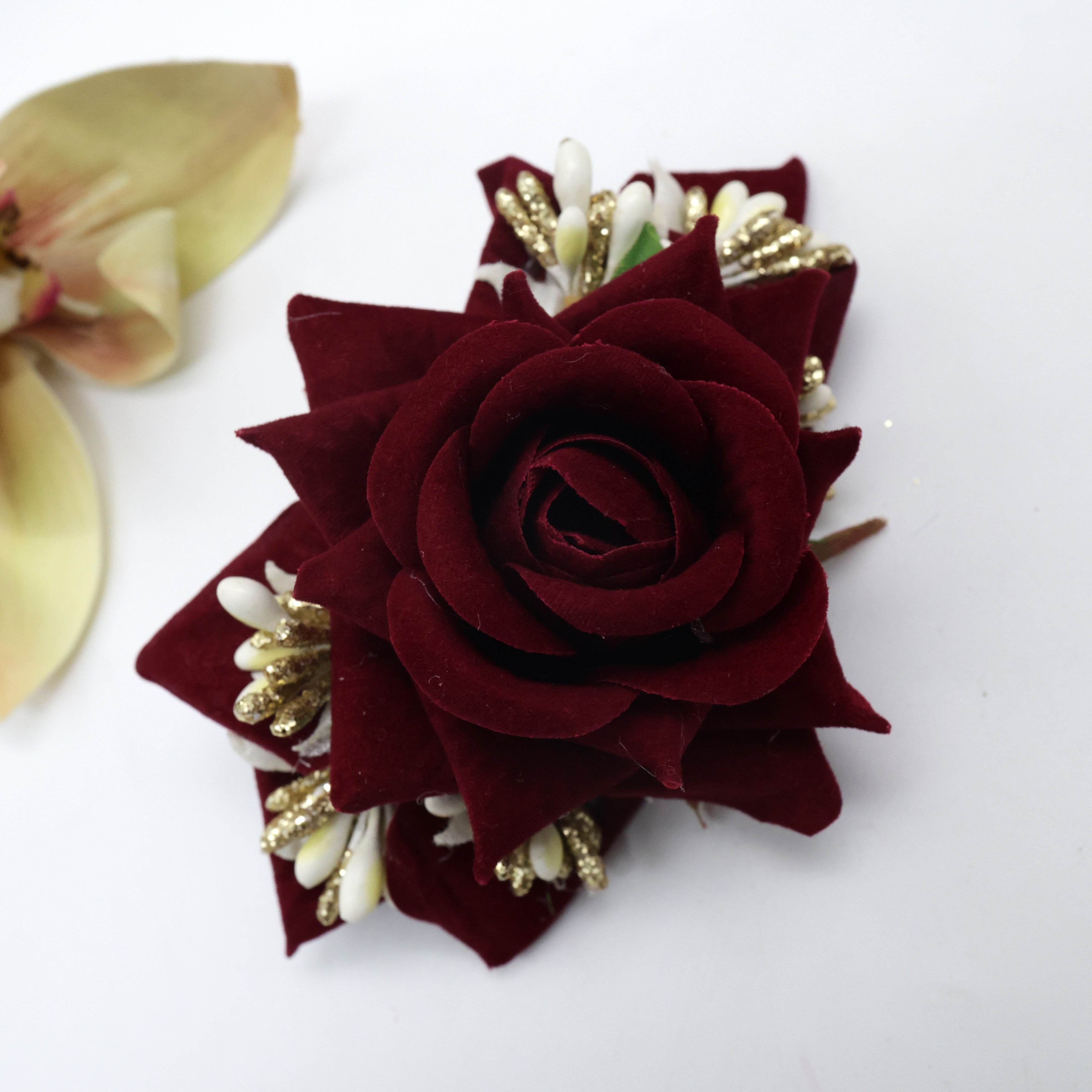 Real Look Rose Pollens Fancy Flower French Barrette Hair Clip For Women