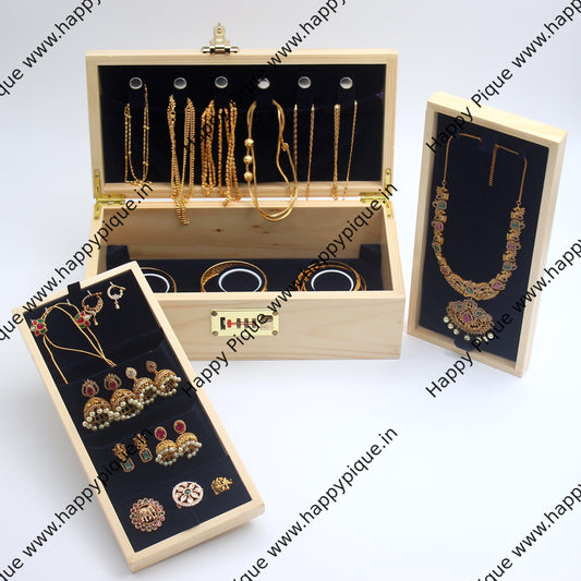 Solid Wood Number Lock Multi Level Locker Jewellery Organiser Box - Jewellery Storage Box