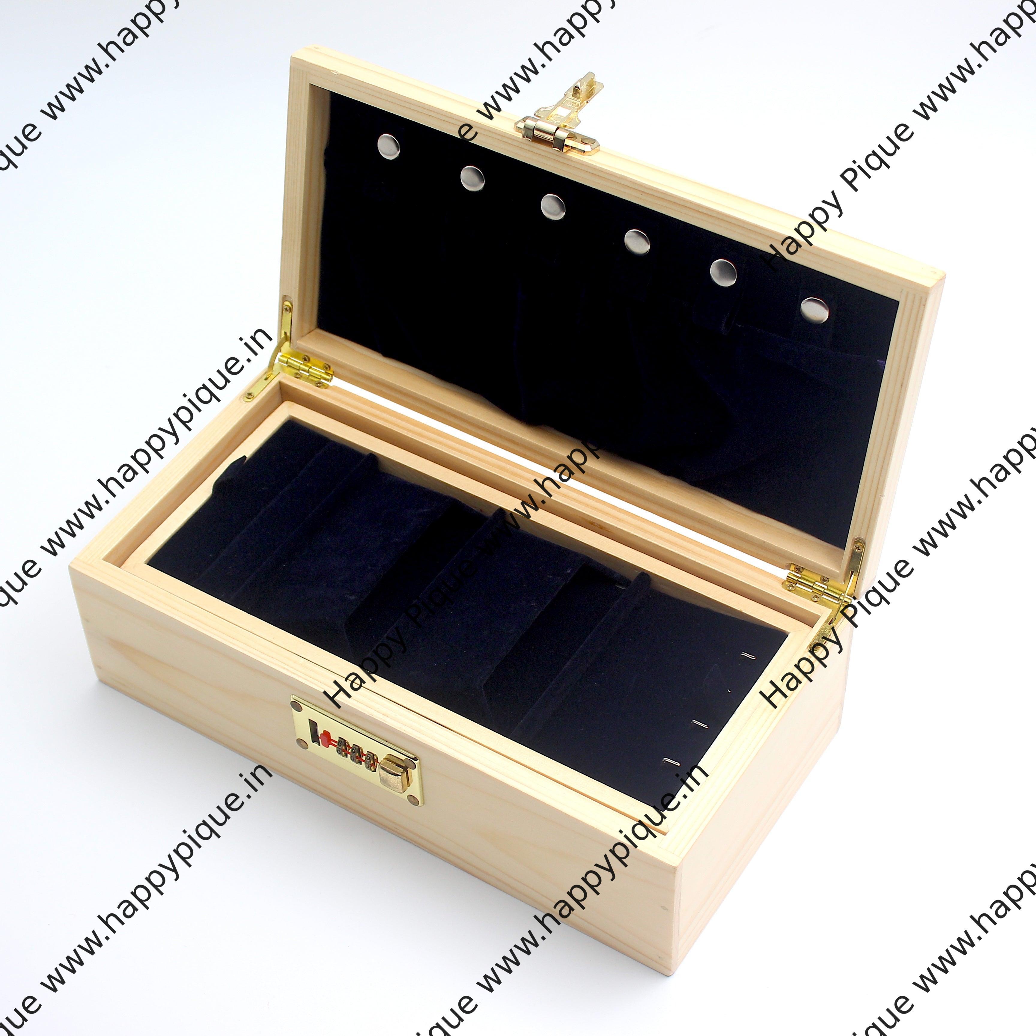 Solid Wood Number Lock Multi Level Locker Jewellery Organiser Box - Jewellery Storage Box