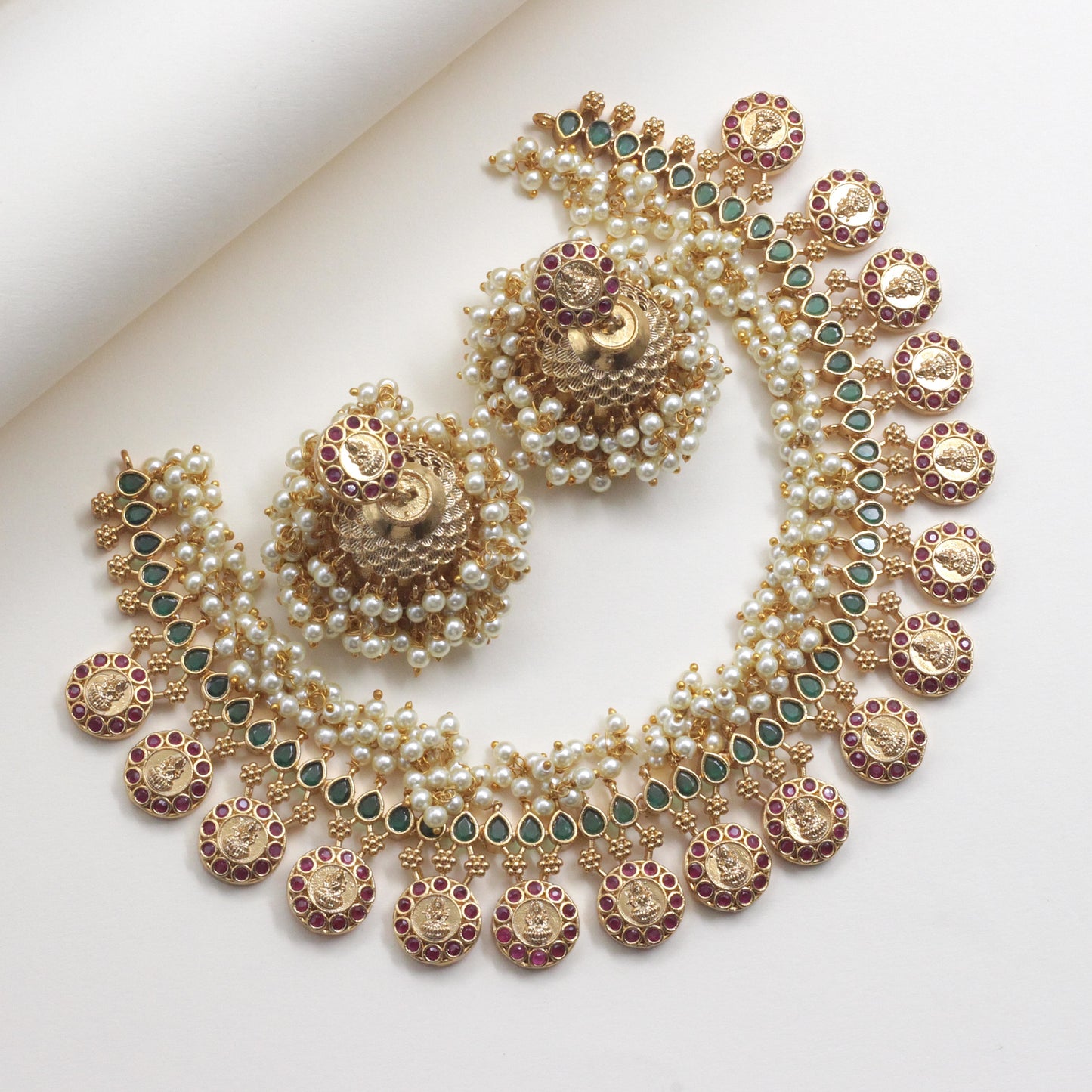 AD Lakshmi Coin Bunch Pearl Bridal Necklace Set