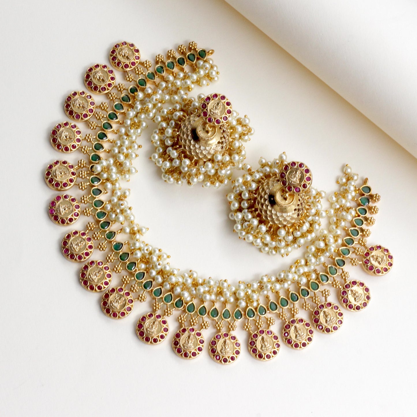 AD Lakshmi Coin Bunch Pearl Bridal Necklace Set