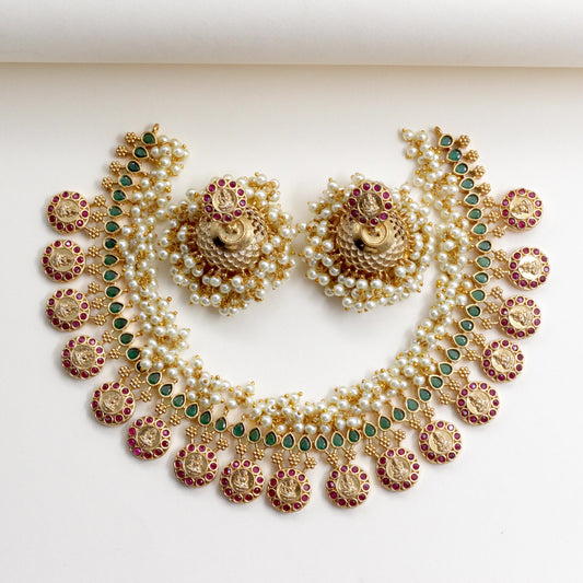 AD Lakshmi Coin Bunch Pearl Bridal Necklace Set