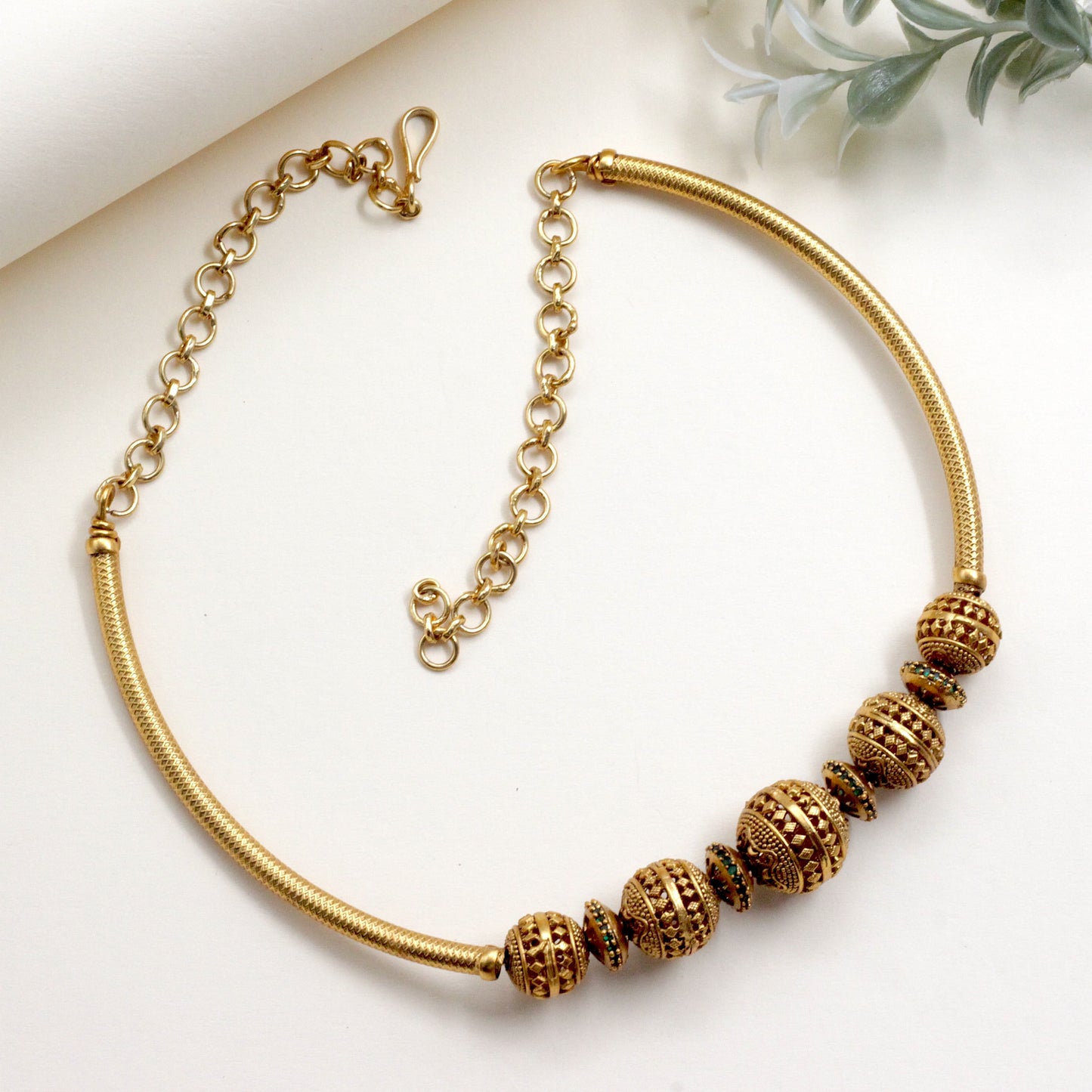 Antique Gold Balls AD Contemporary Hasli Necklace