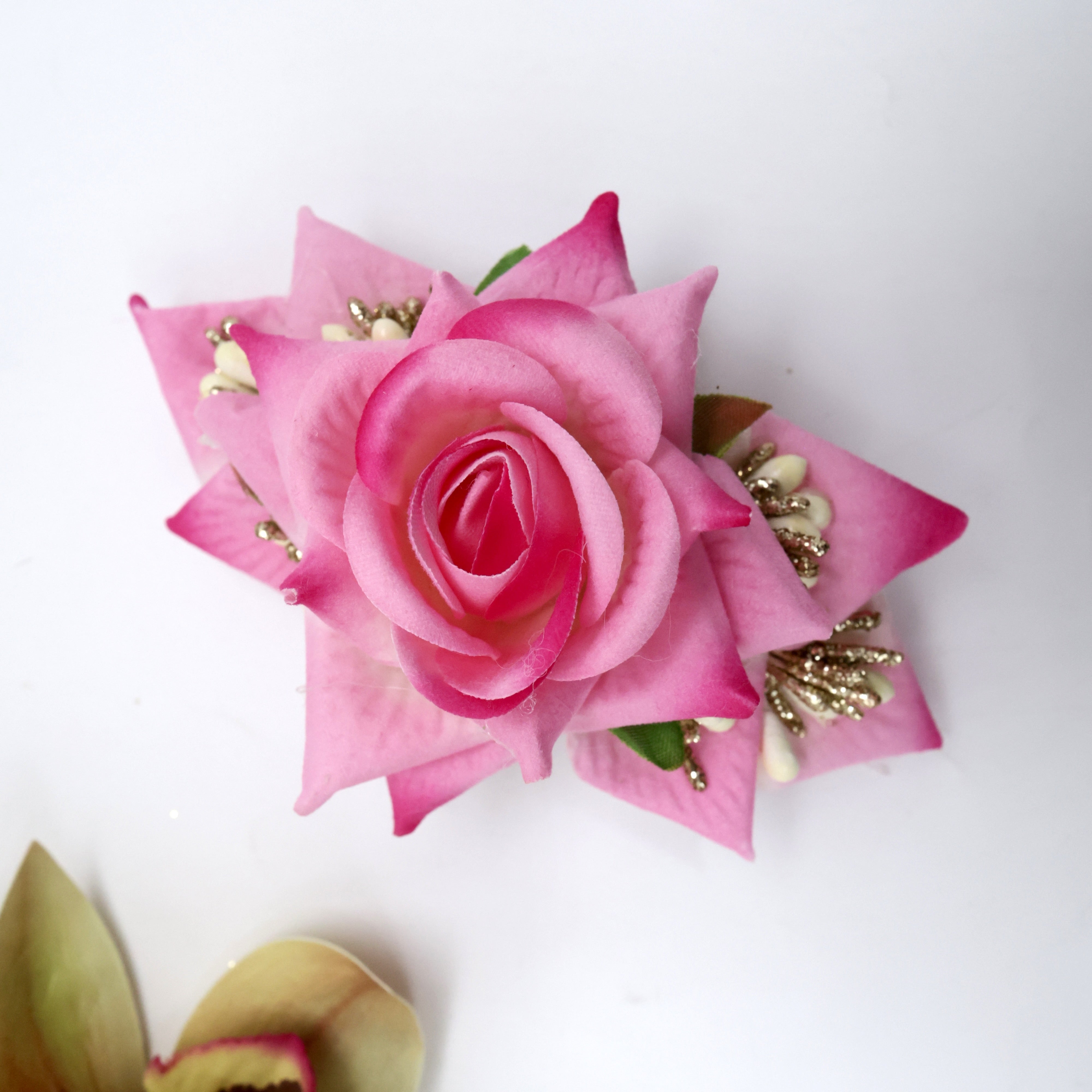 Real Look Rose Pollens Fancy Flower French Barrette Hair Clip For Women