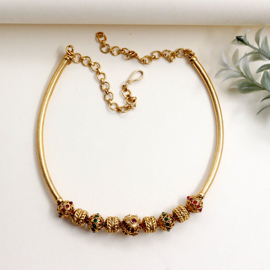 Antique Gold Stone Balls Hasli Necklace