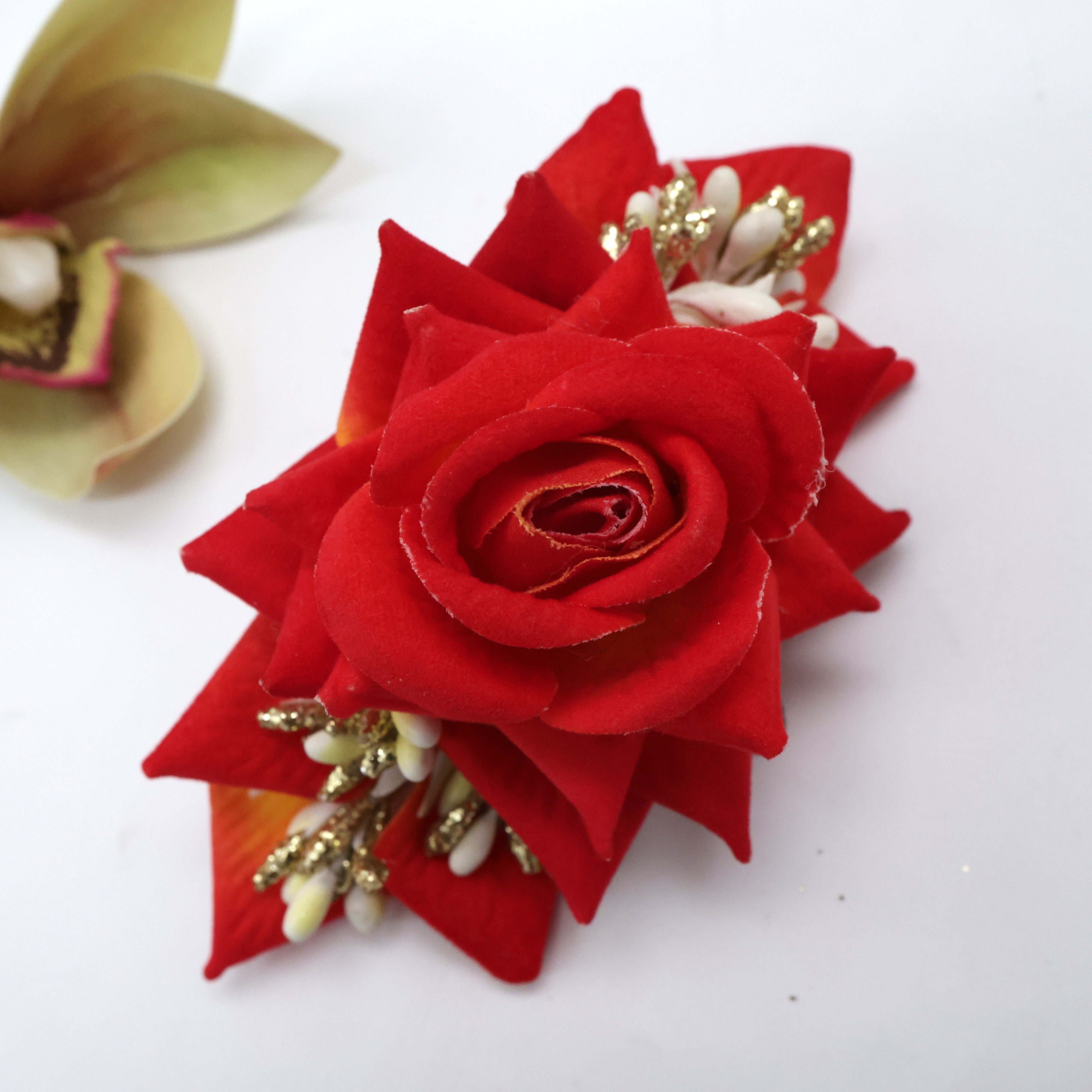 Real Look Rose Pollens Fancy Flower French Barrette Hair Clip For Women