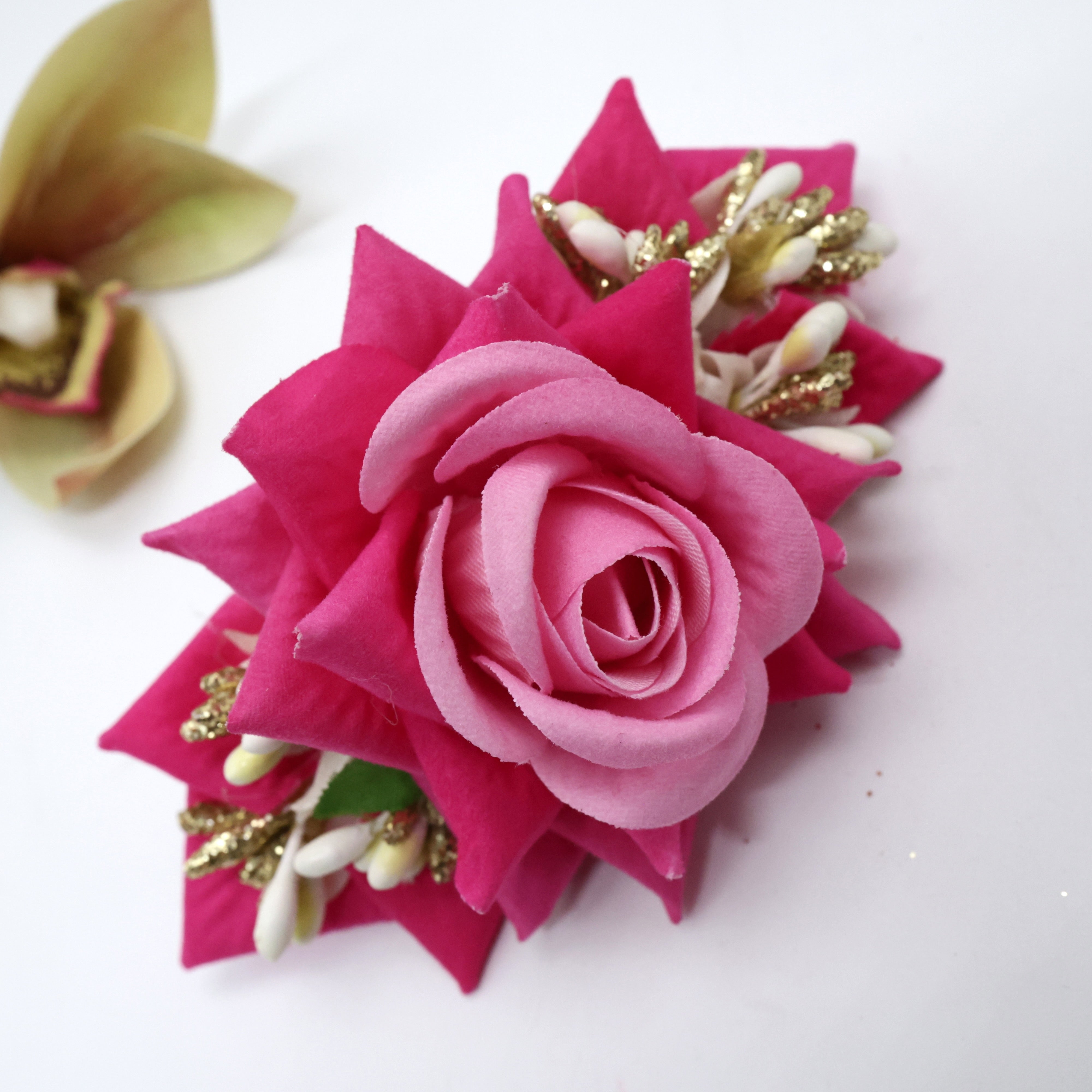 Real Look Rose Pollens Fancy Flower French Barrette Hair Clip For Women