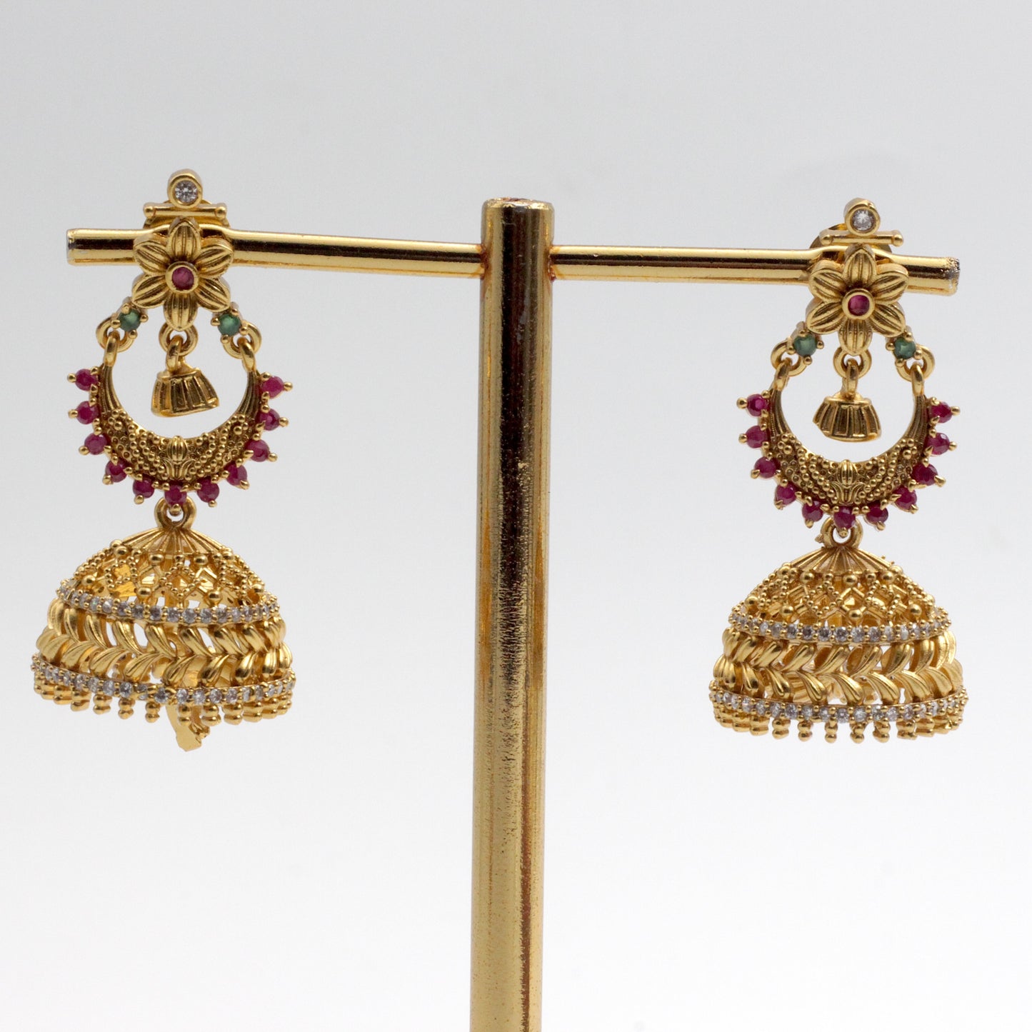 Antique Gold AD Chaandini Jhumkas