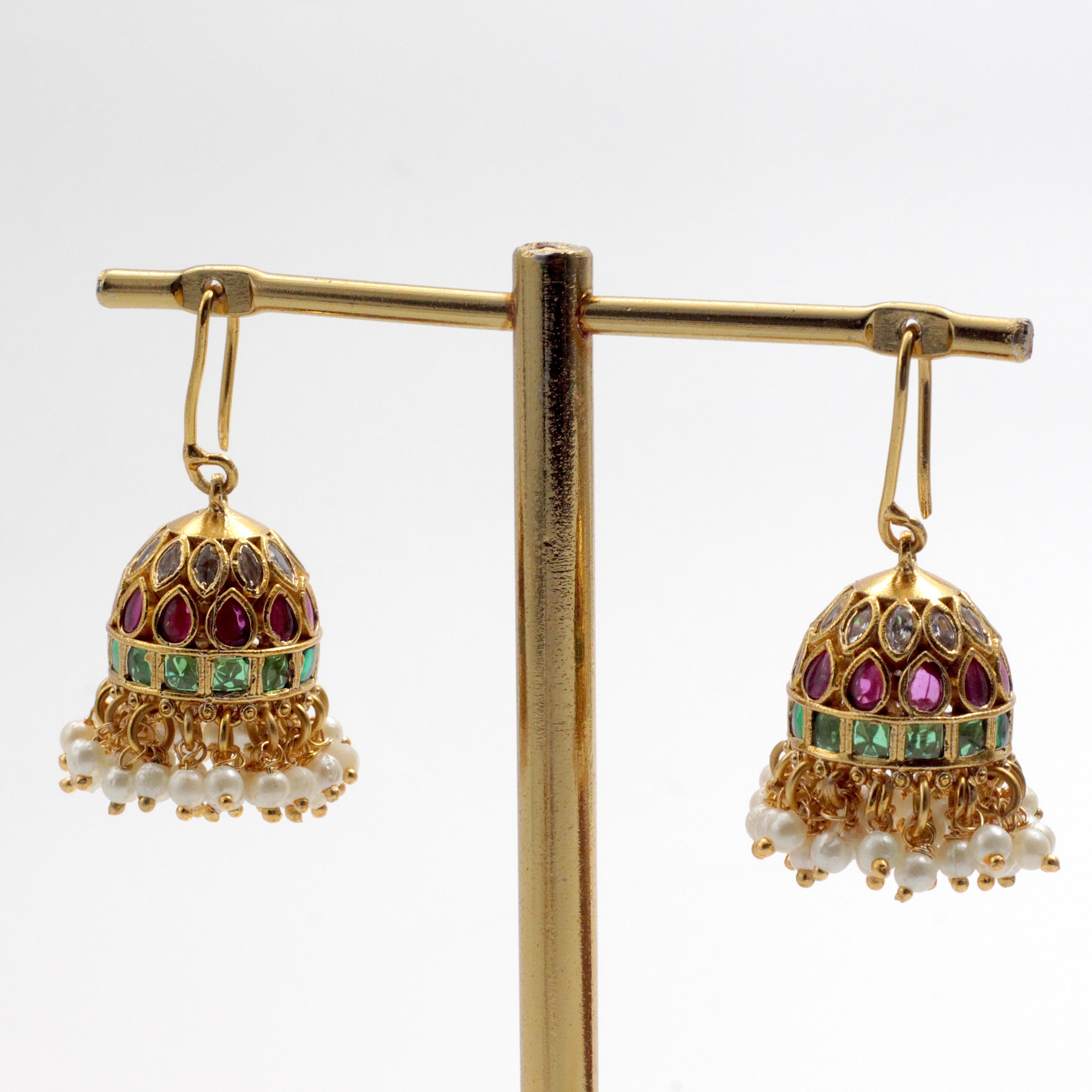 Simple Antique Gold Premium Kemp Hook Jhumkas