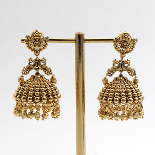 Antique Gold Rettapakshi Bridal Jhumkas