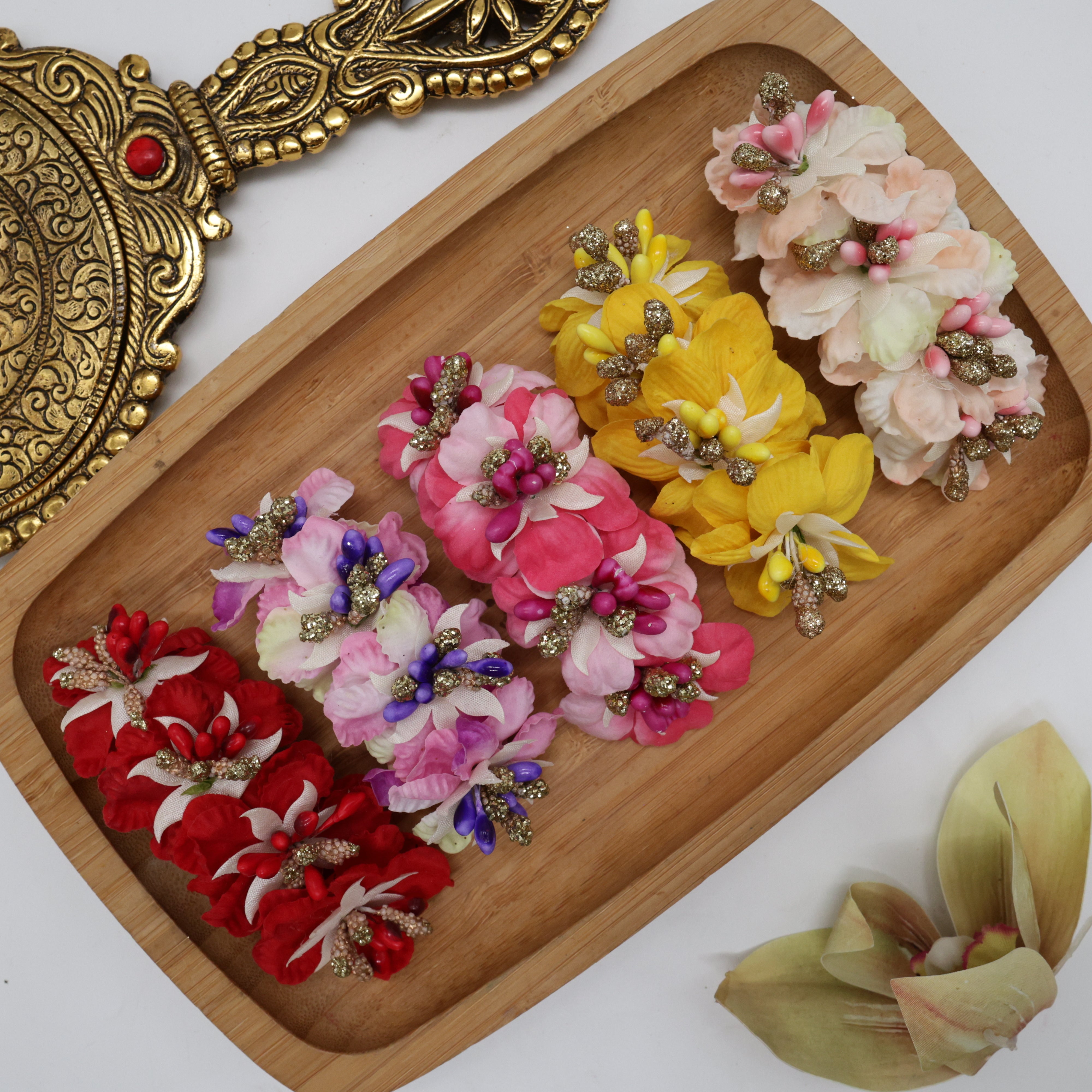 Fancy Rose Petals Pollens Flower Hair Clips For Women