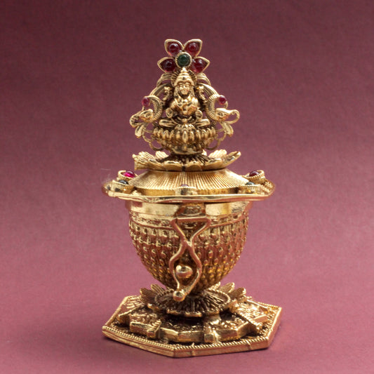 Antique Gold Kemp Nagasi Lakshmi Haldi/Kumkum Box - Sindoor Dabbi