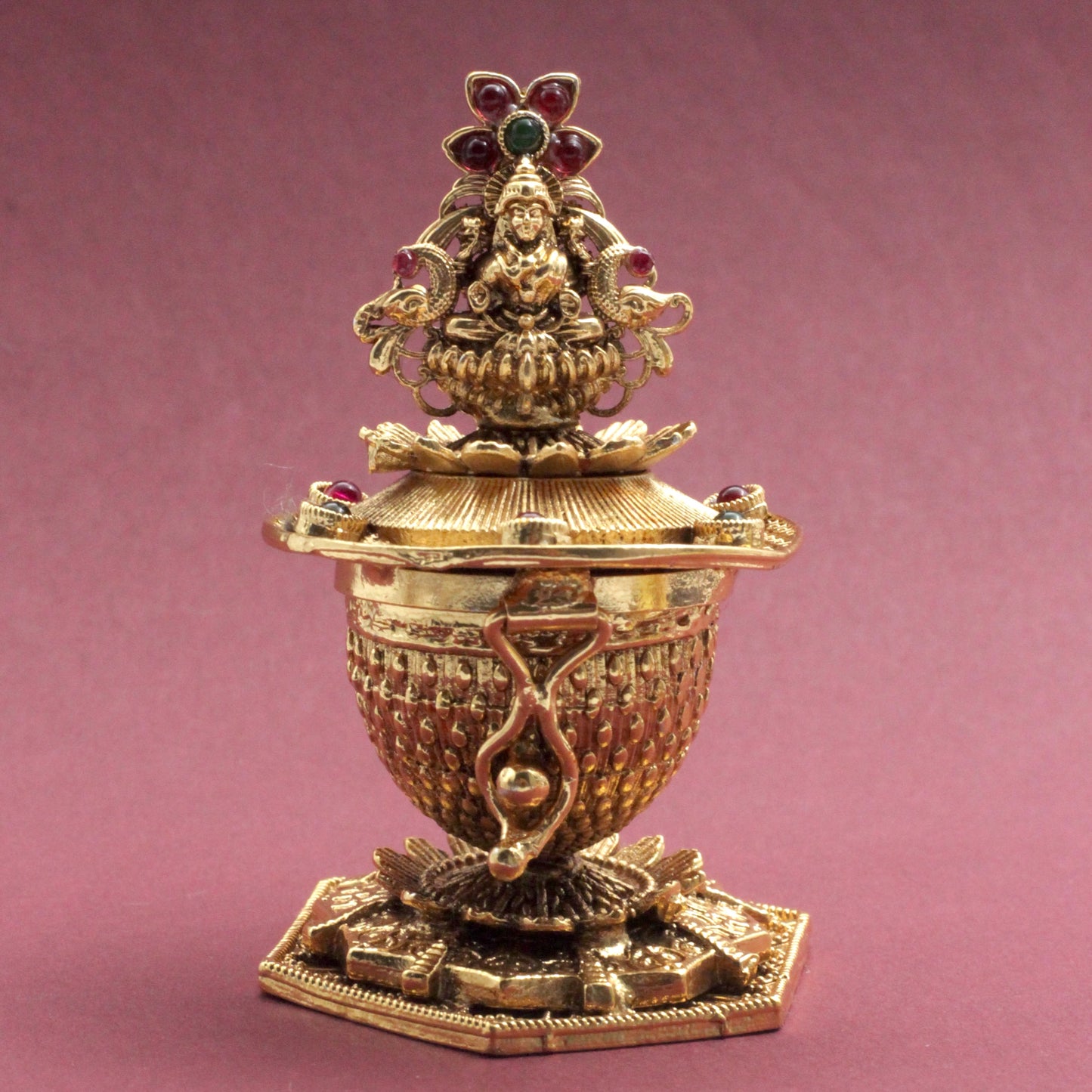 Antique Gold Kemp Nagasi Lakshmi Haldi/Kumkum Box - Sindoor Dabbi