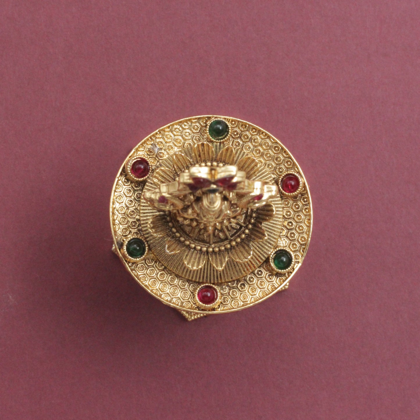 Antique Gold Kemp Nagasi Lakshmi Haldi/Kumkum Box - Sindoor Dabbi
