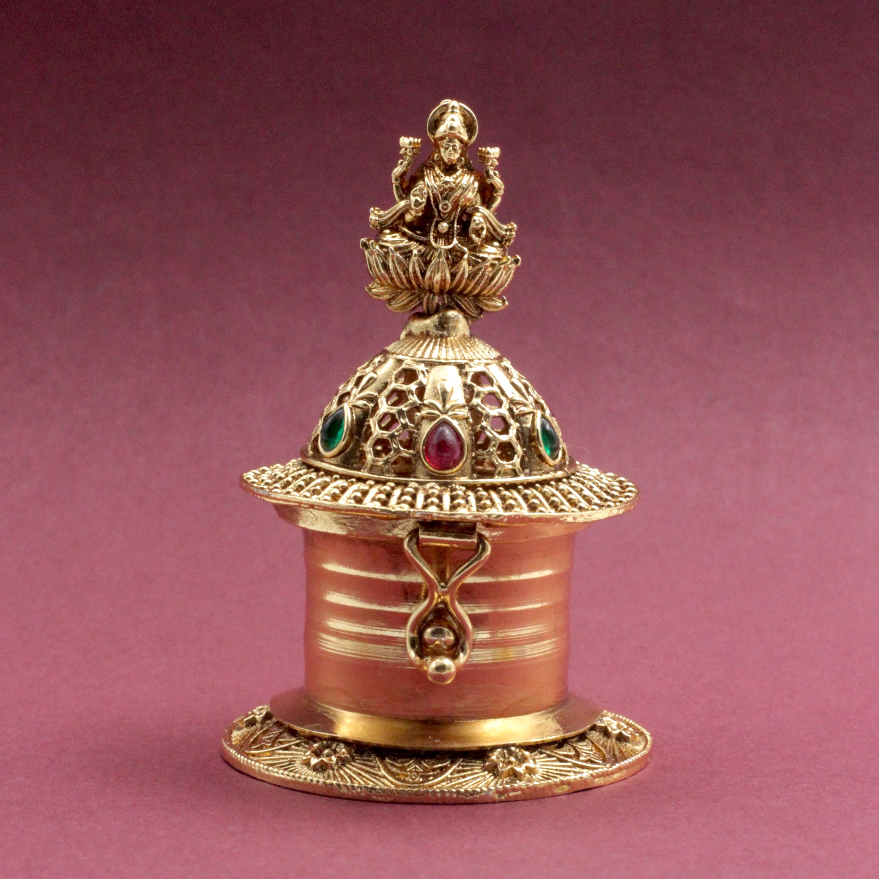 Antique Gold Kemp Dome Lakshmi Haldi/Kumkum Box - Sindoor Dabbi