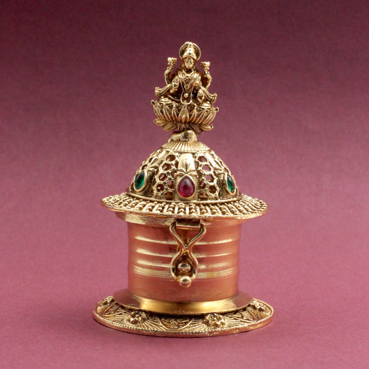 Antique Gold Kemp Dome Lakshmi Haldi/Kumkum Box - Sindoor Dabbi