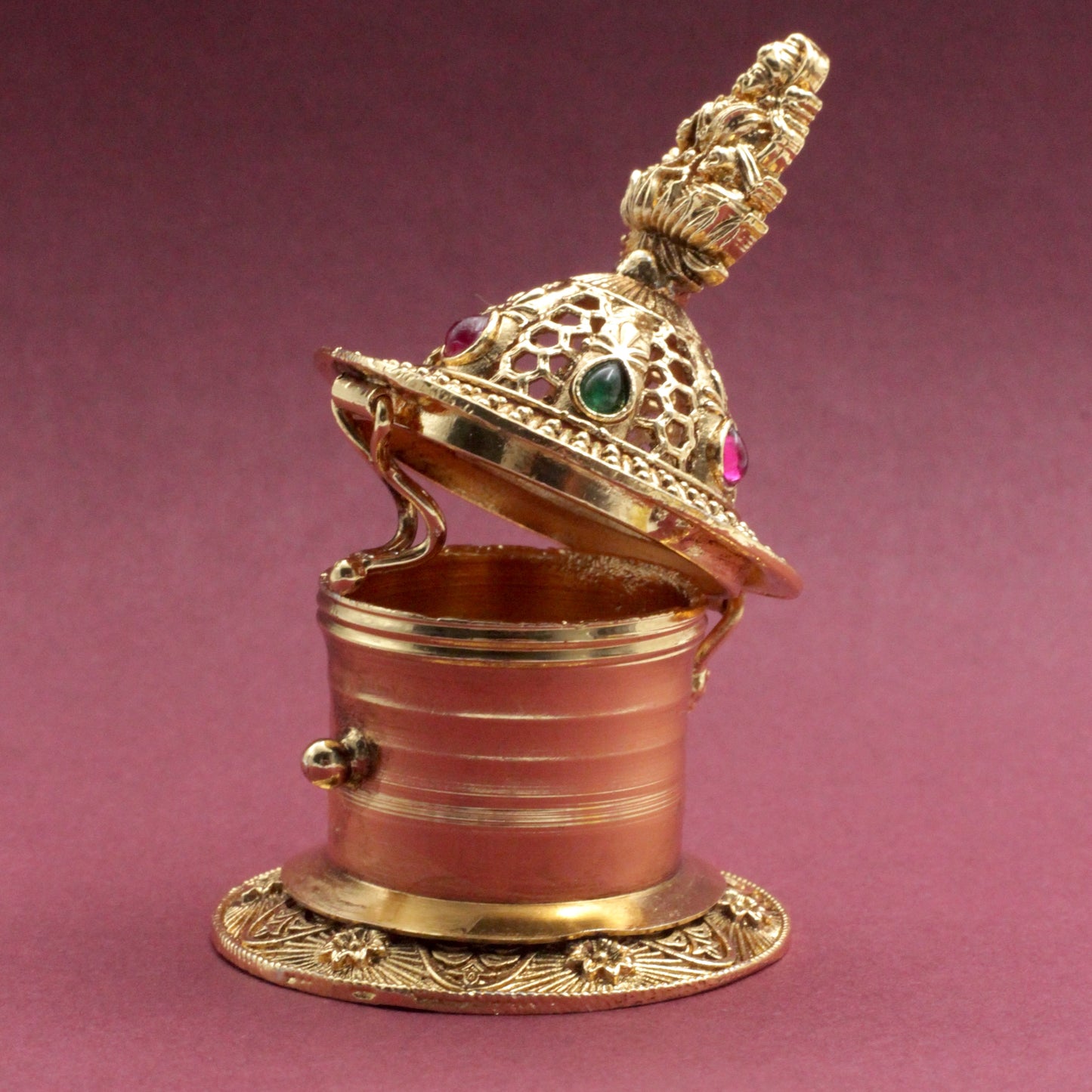 Antique Gold Kemp Dome Lakshmi Haldi/Kumkum Box - Sindoor Dabbi