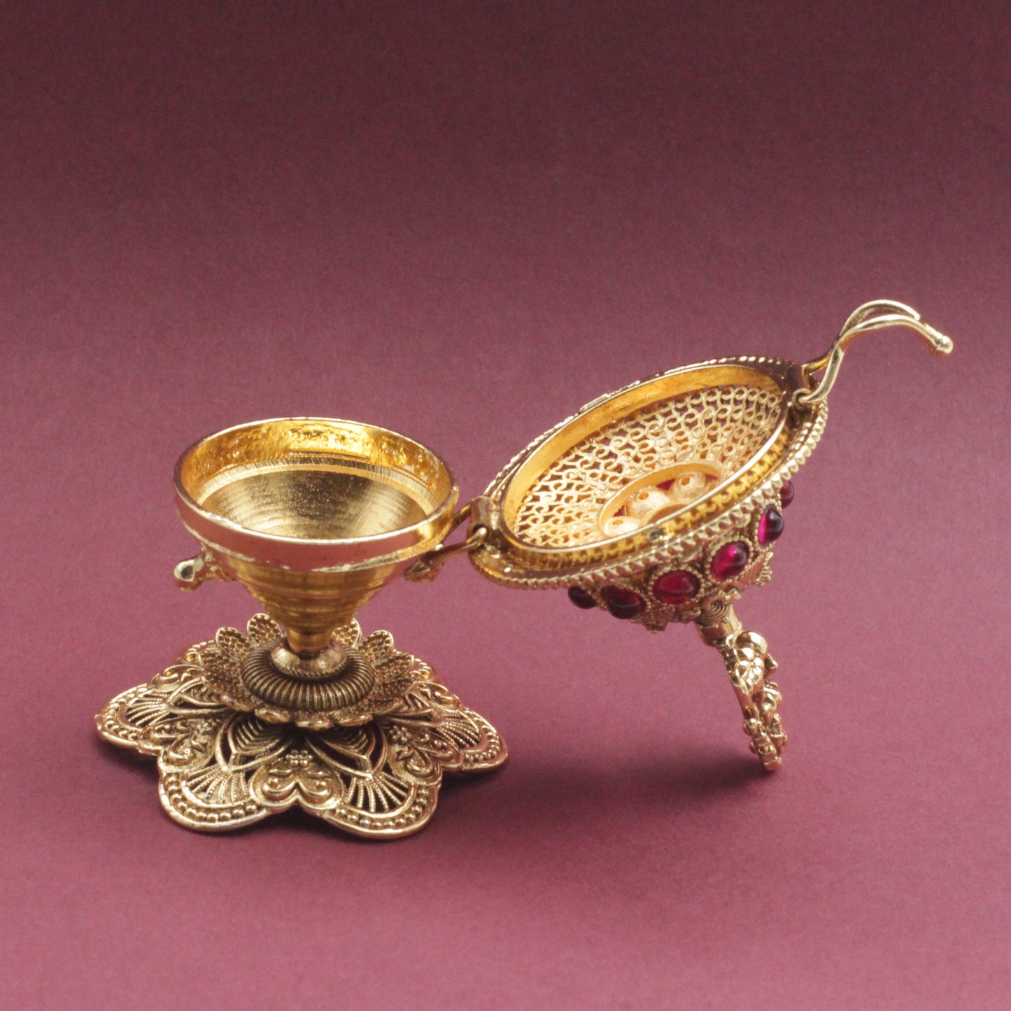 Antique Gold Nagas Kemp Lakshmi Kumkum Box/Sindoor Dabbi