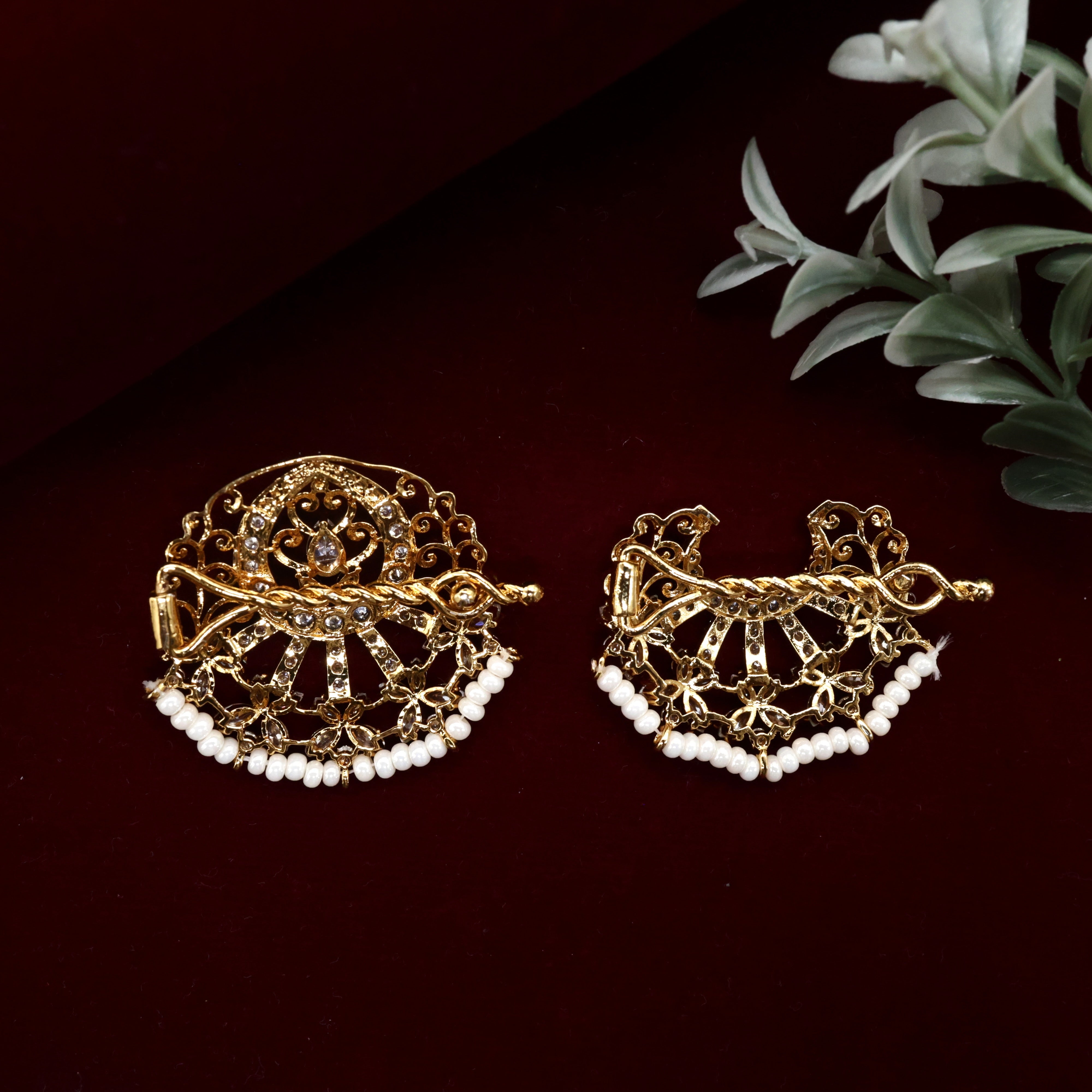 Diamond Look AD Antique Tilak Flower Bridal Sun Moon Bridal Hair Accessory - Chandran Suryan Billais