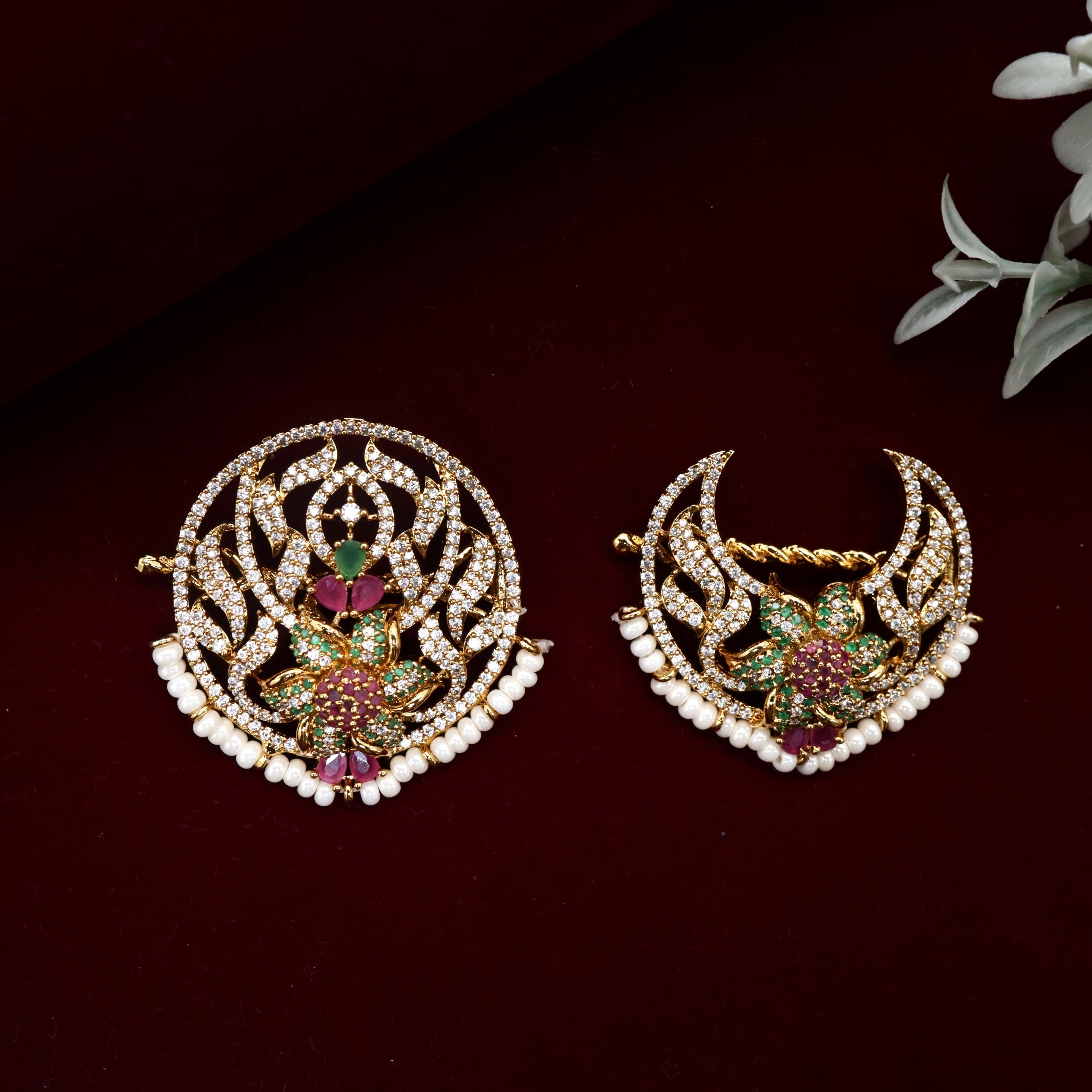Diamond Look Flower Flame Bridal Sun Moon Bridal Hair Accessory - Chandran Suryan Billais