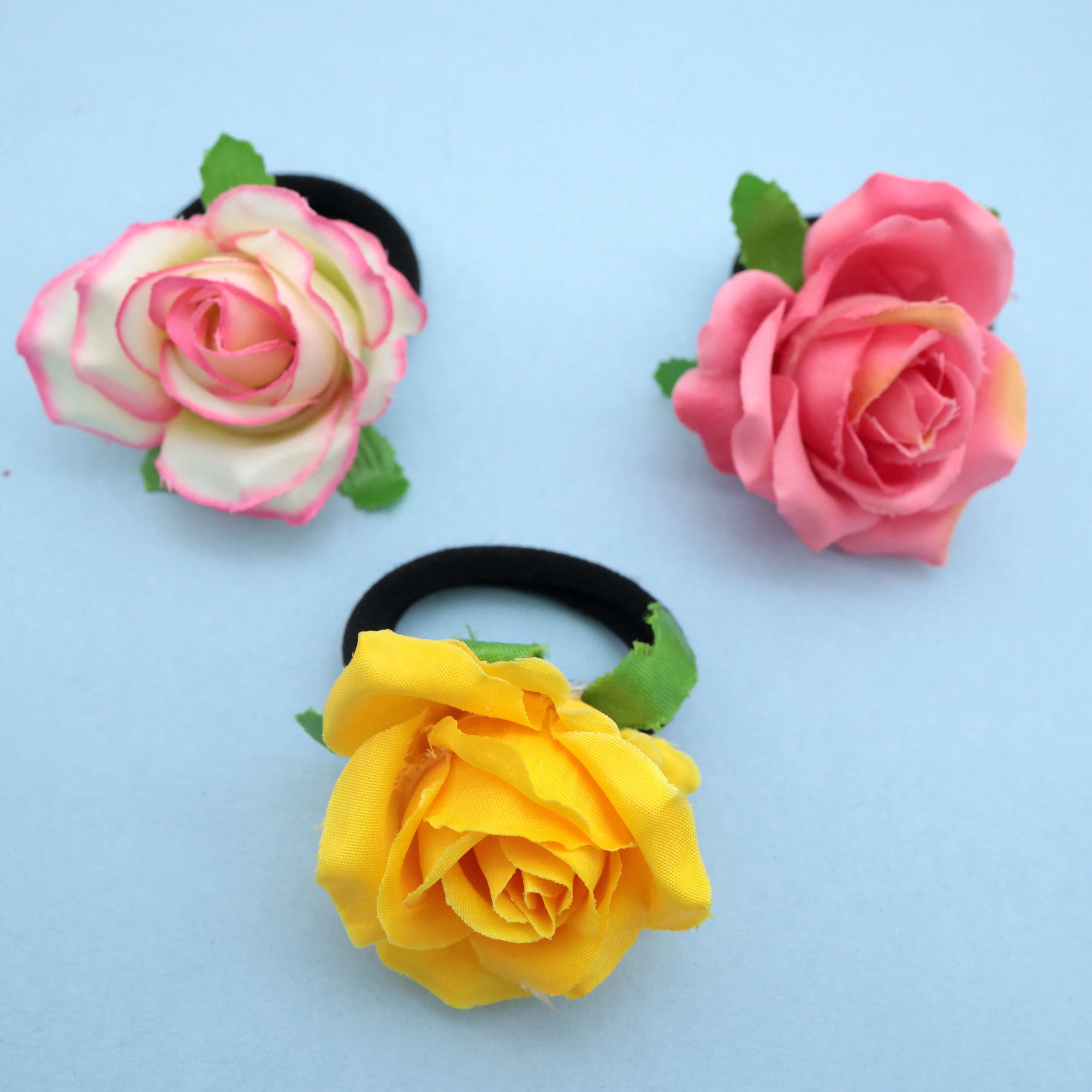 Real Look Pack of 3 Rose Hair Ties - Elastic Hair Bands For Women