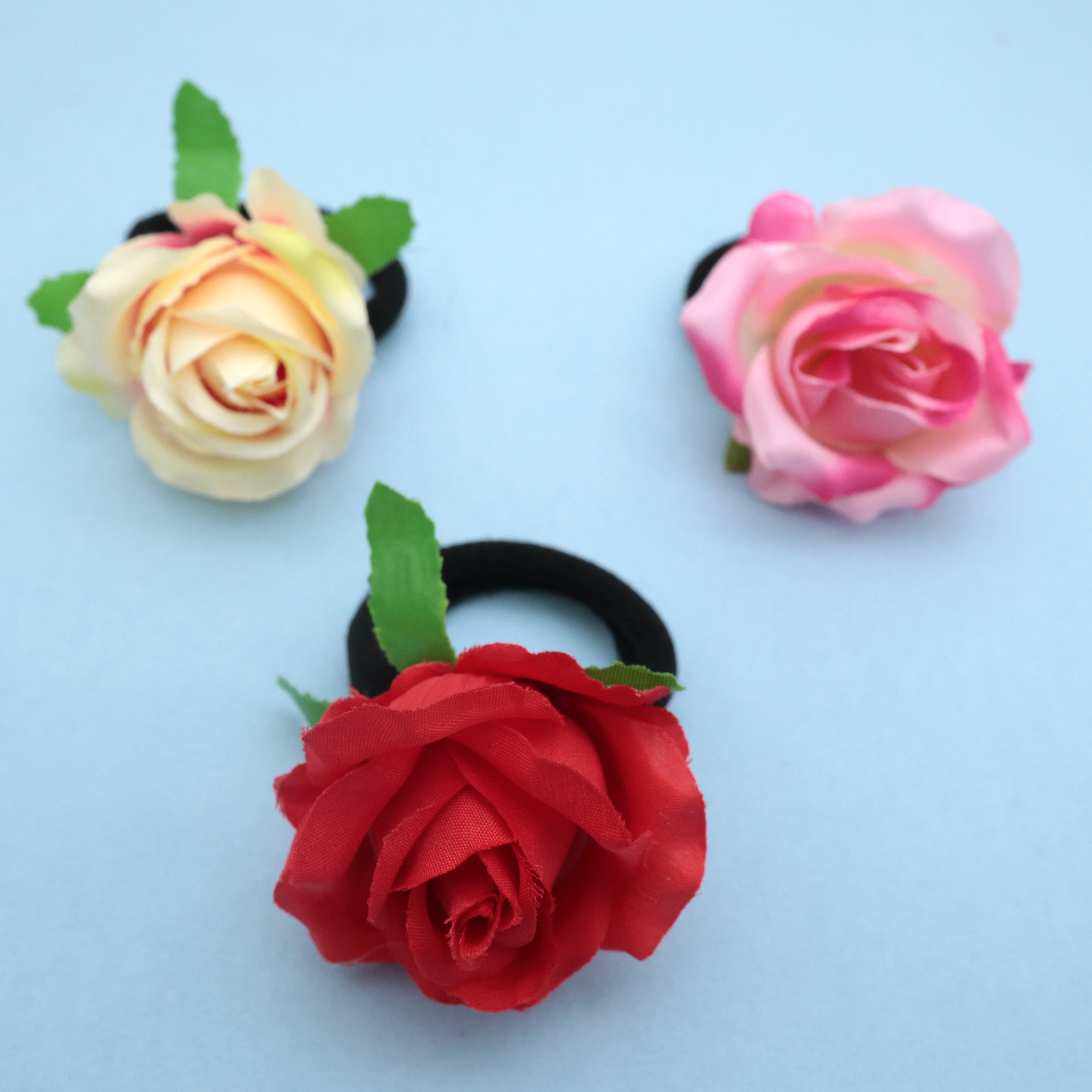 Real Look Pack of 3 Rose Hair Ties - Elastic Hair Bands For Women