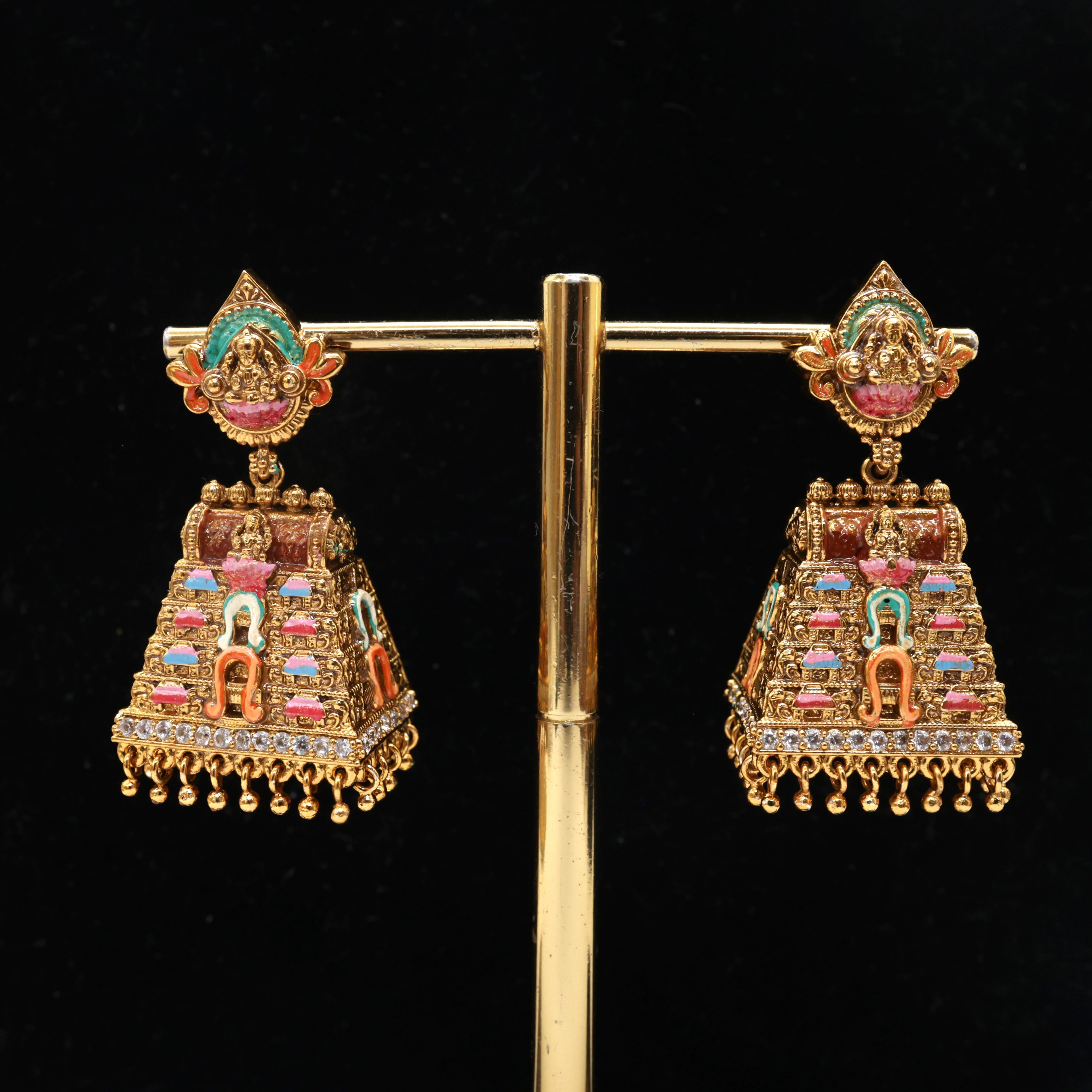Premium Nagas Meena Work Lakshmi Temple Gopuram Jhumkas