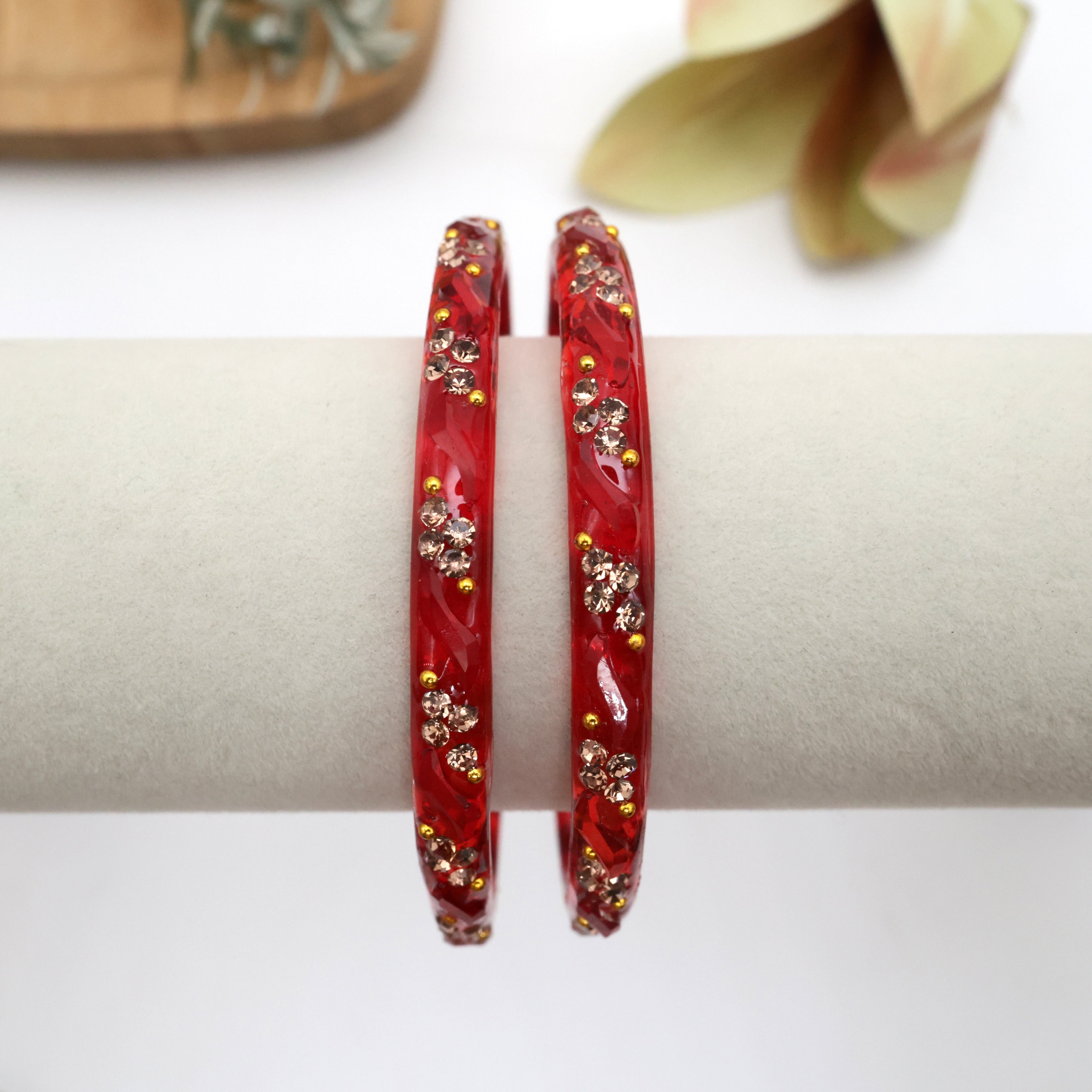 Stone Work Glass Kada Bangles - One Pair
