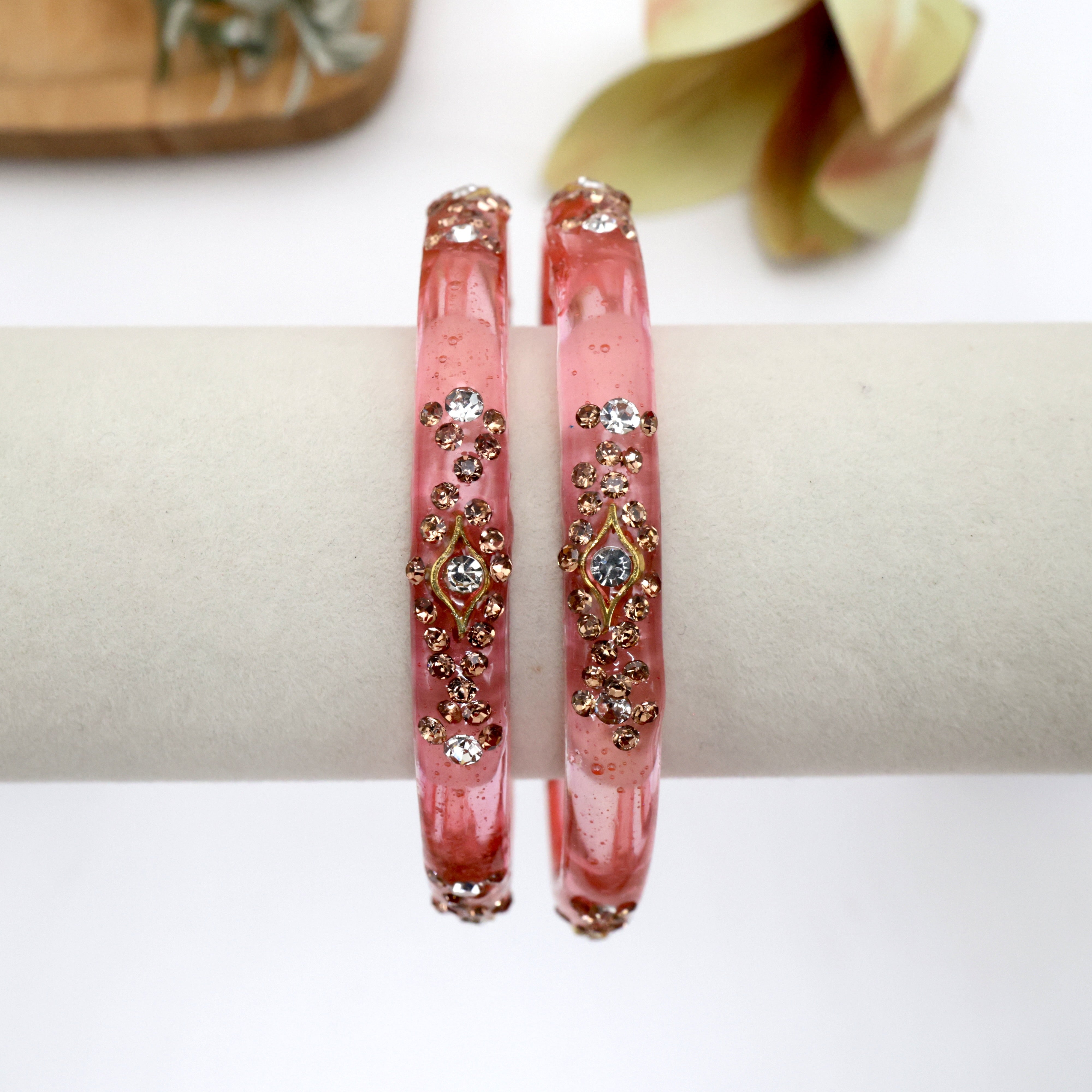 Stone Work Glass Kada Bangles - One Pair