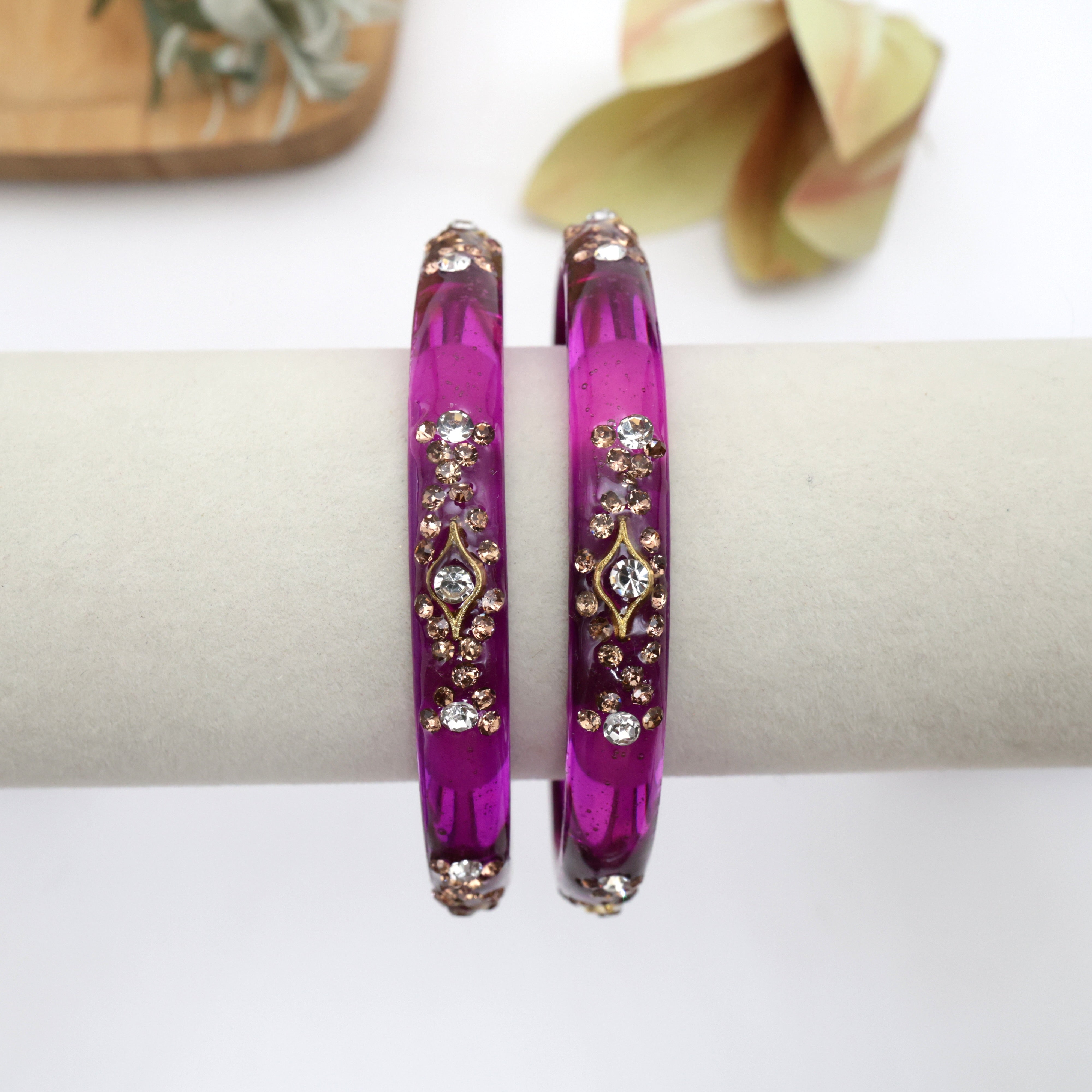 Stone Work Glass Kada Bangles - One Pair