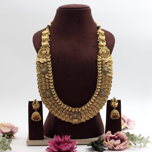 Real Gold Design 3 Line Lakshmi Coin Heavy Bridal Haaram