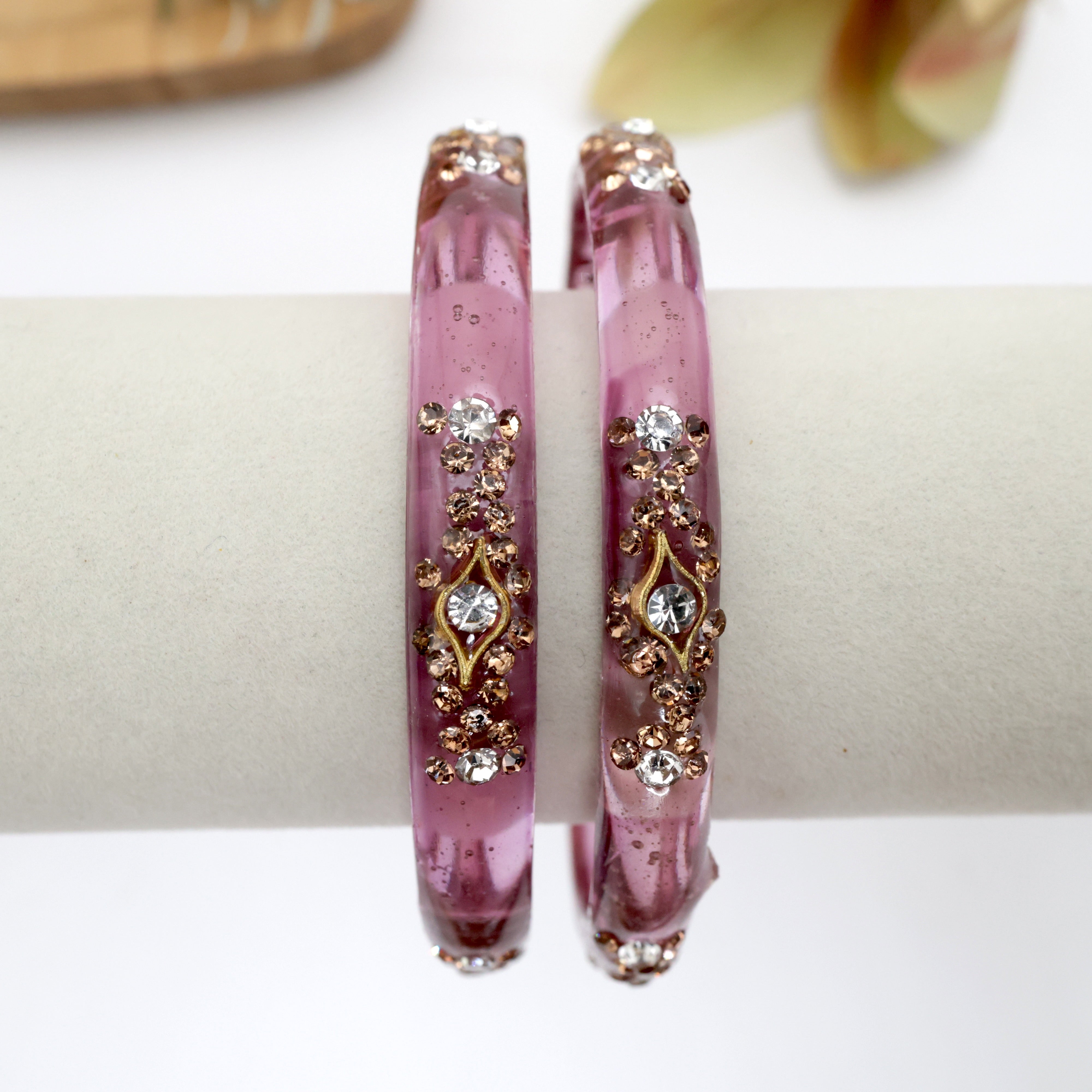 Stone Work Glass Kada Bangles - One Pair