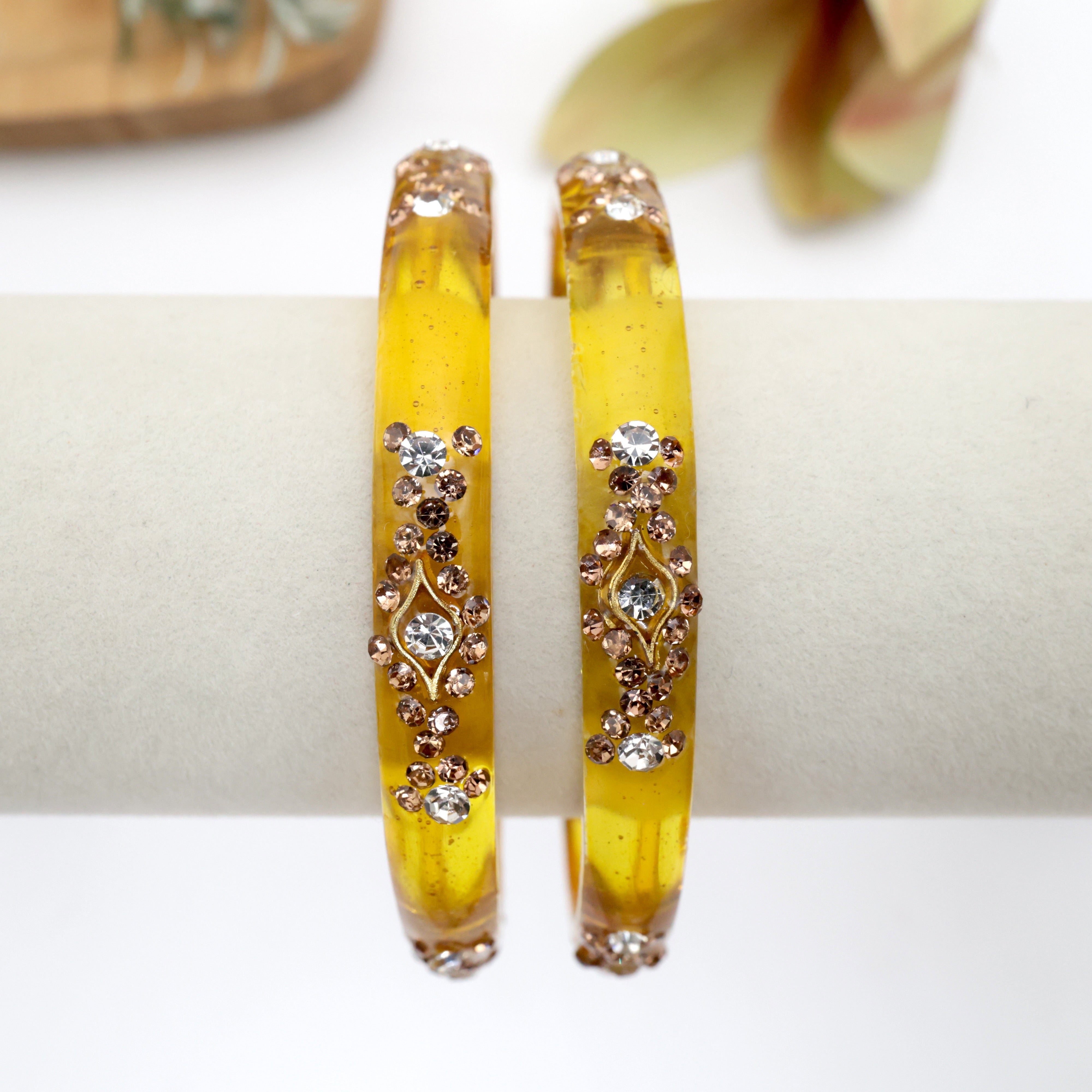 Stone Work Glass Kada Bangles - One Pair