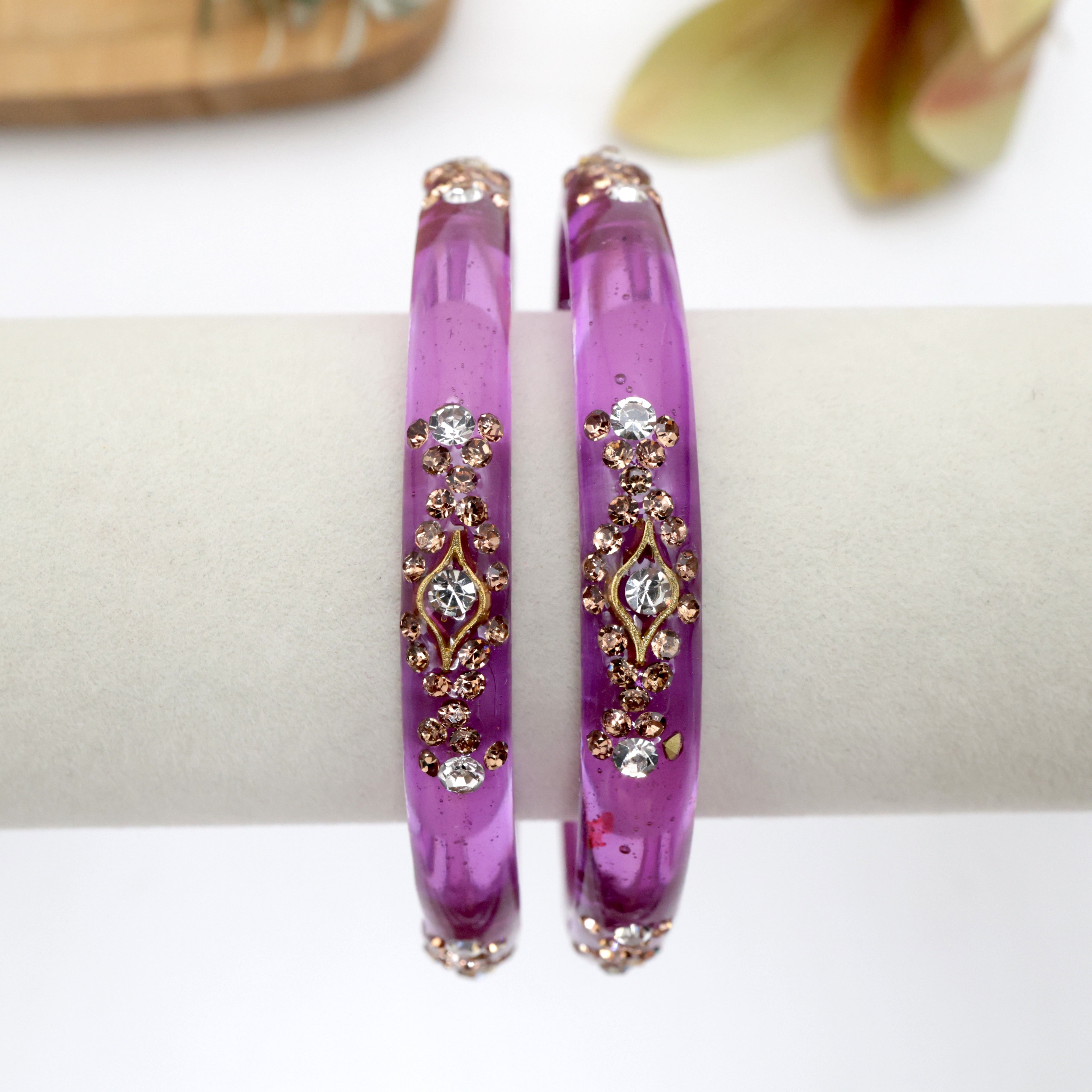Stone Work Glass Kada Bangles - One Pair