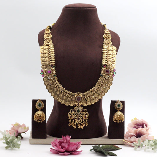 Real Gold Design Premium Kemp AD Heavy Lakshmi Coin Bridal Haaram