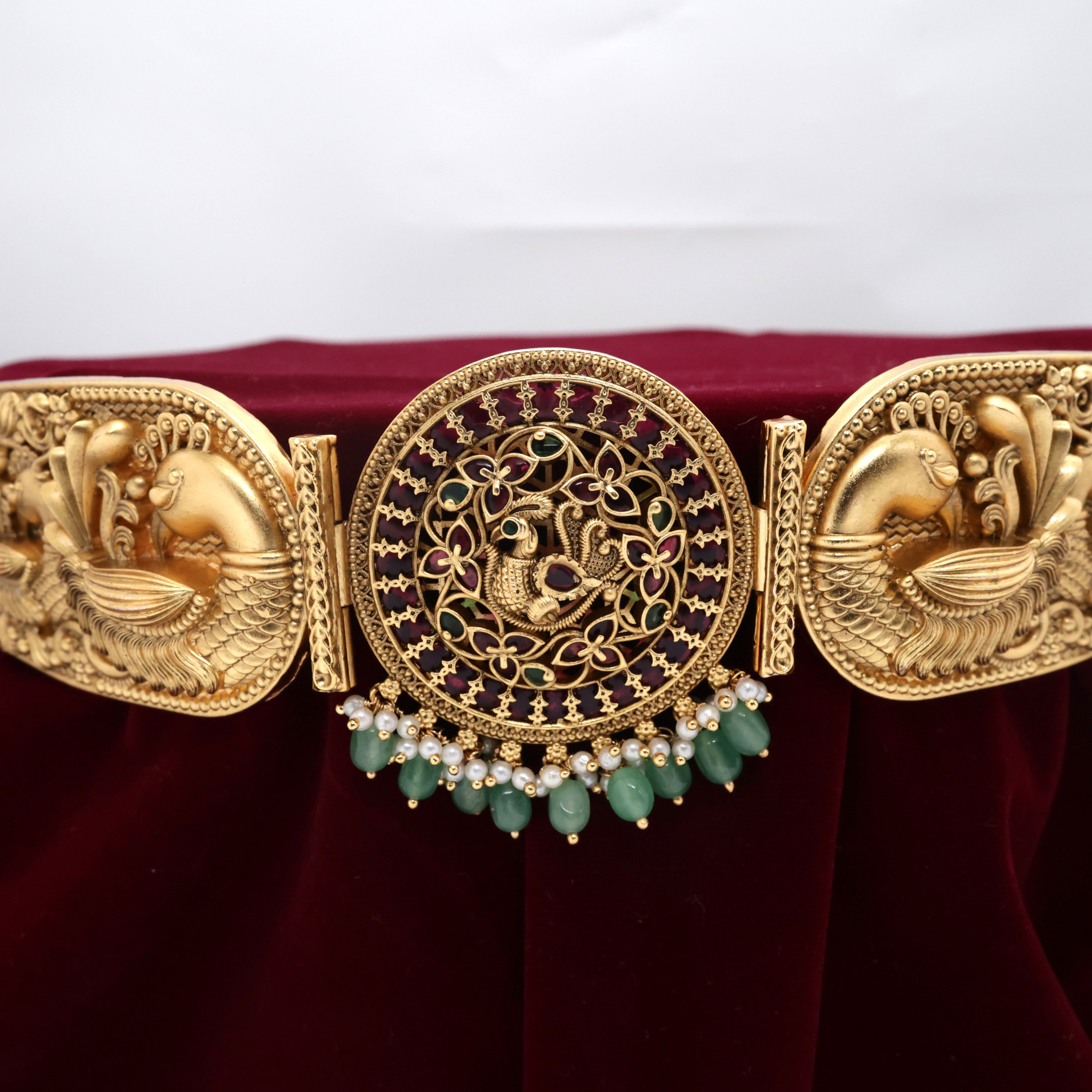 Premium Antique Nagas Gold Look Peacock Bridal Hip Belt For Women