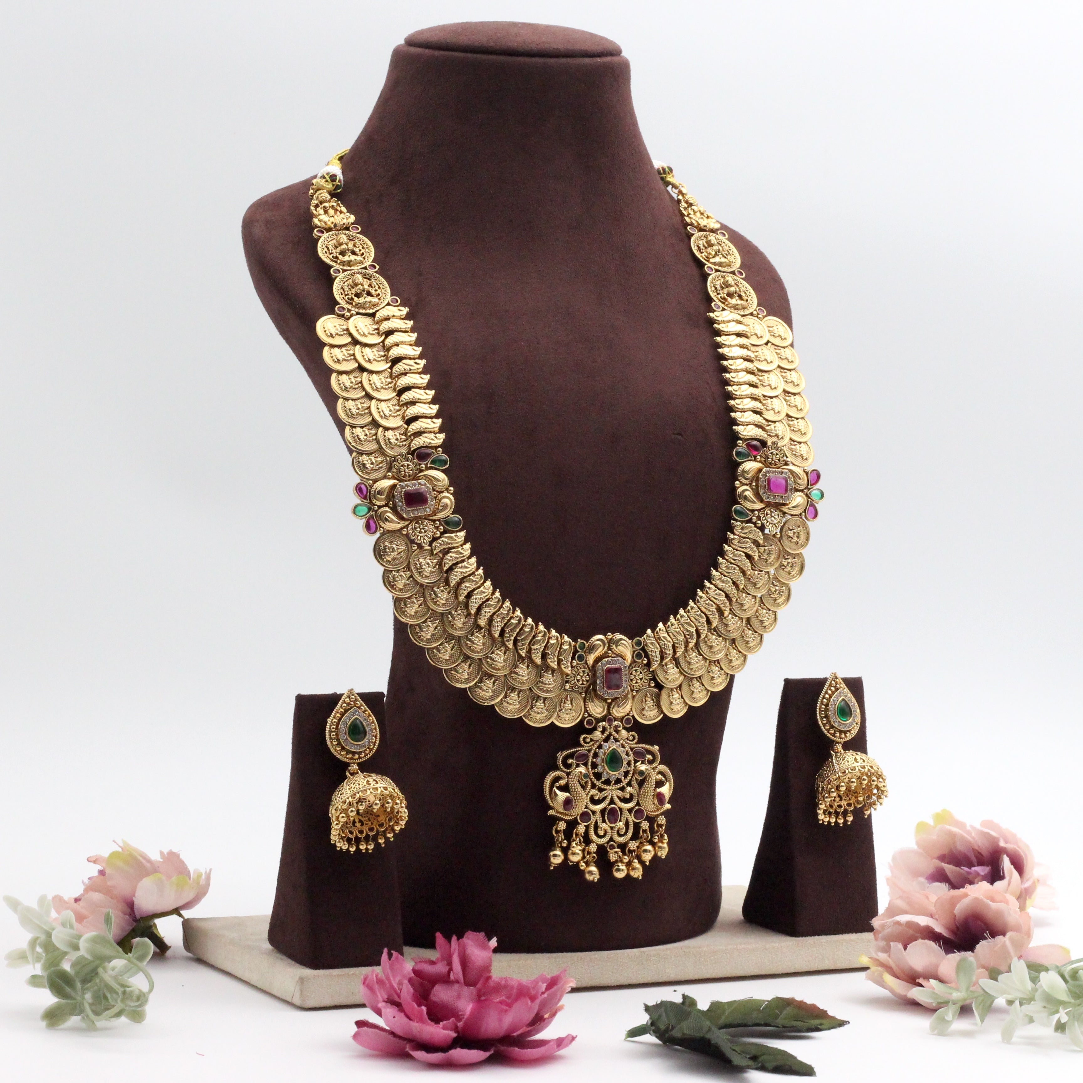 Real Gold Design Premium Kemp AD Heavy Lakshmi Coin Bridal Haaram