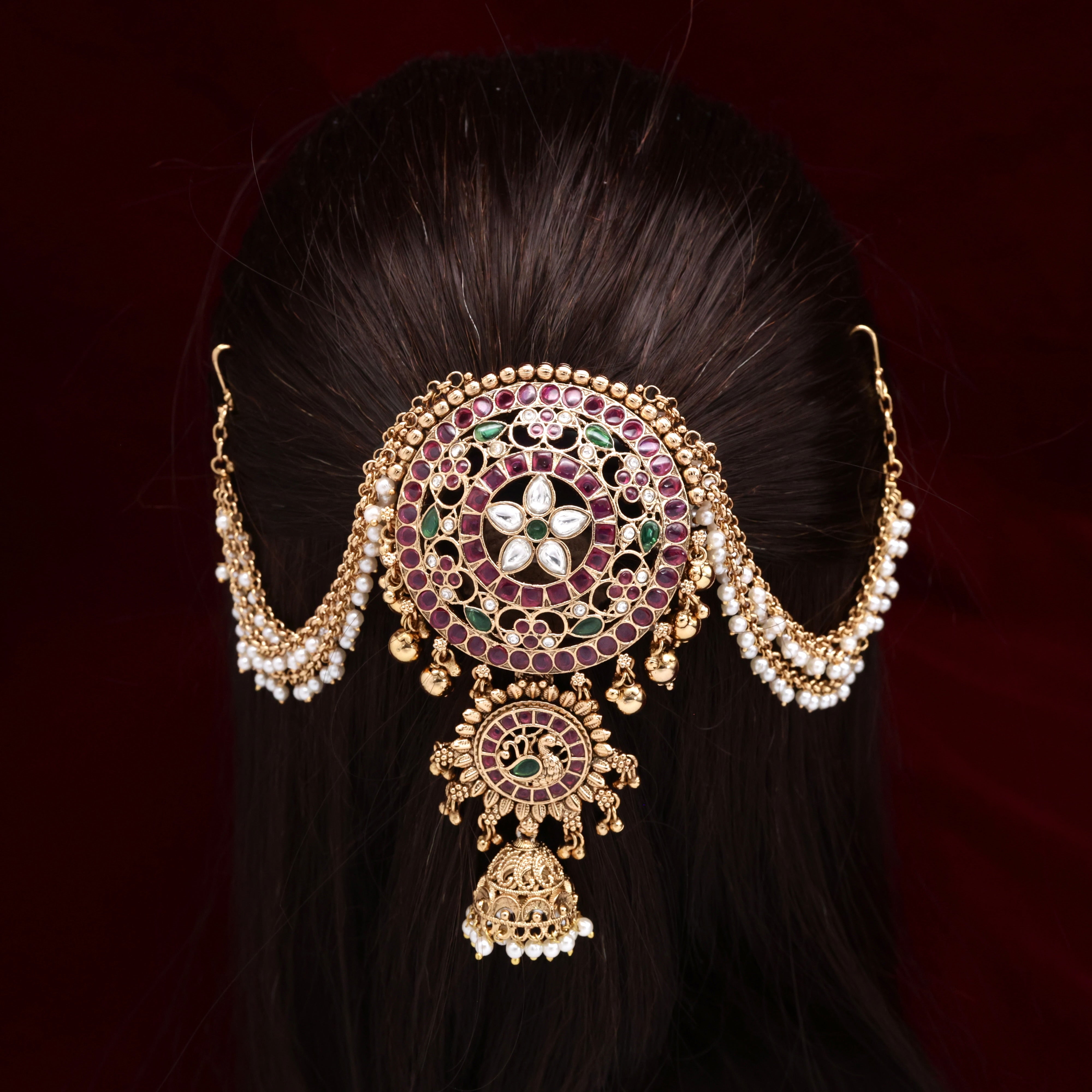 Premium Antique AD Kemp Mayil Short Bridal Choti with Maatal
