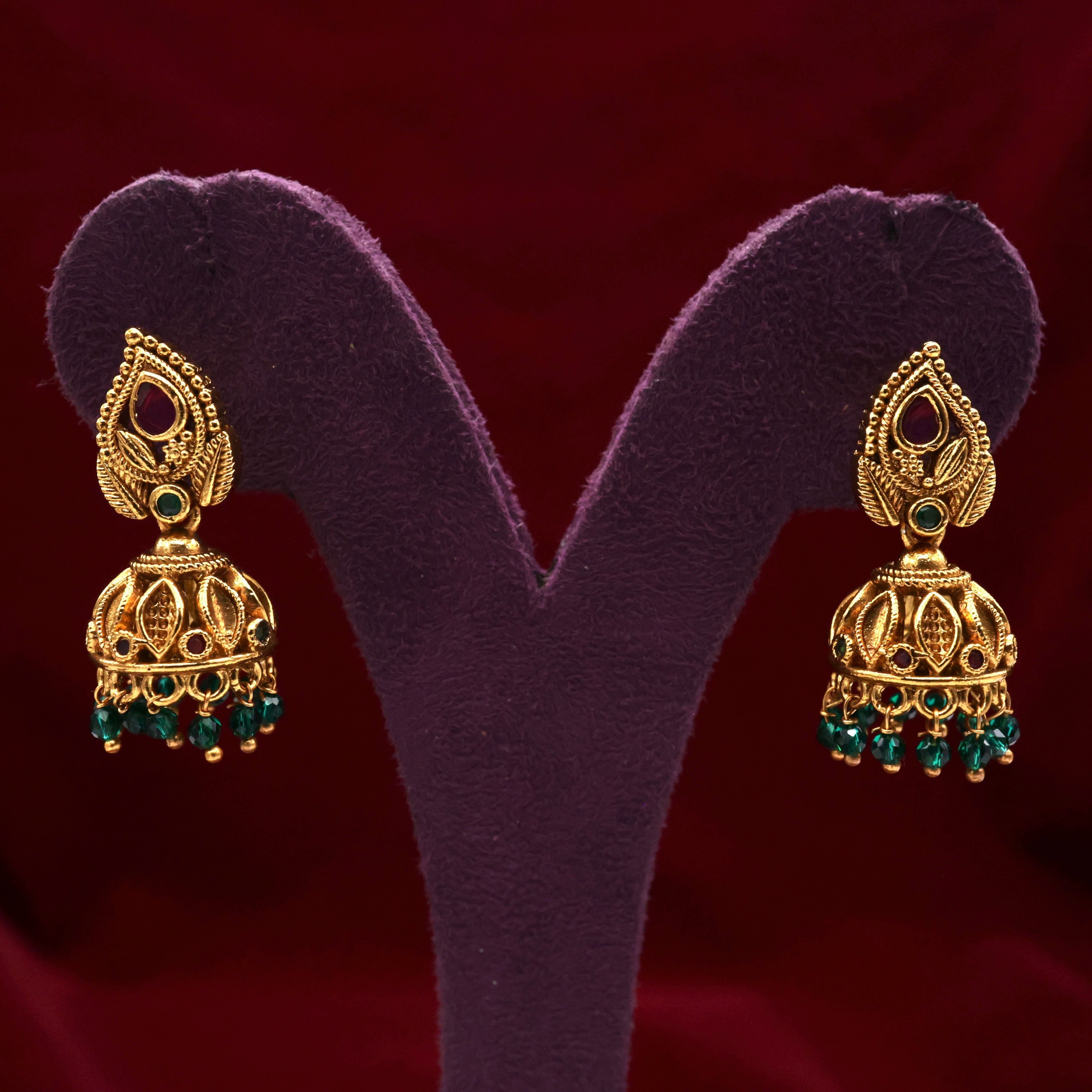 Real Gold Look Small Leaf Bridal Jhumkas