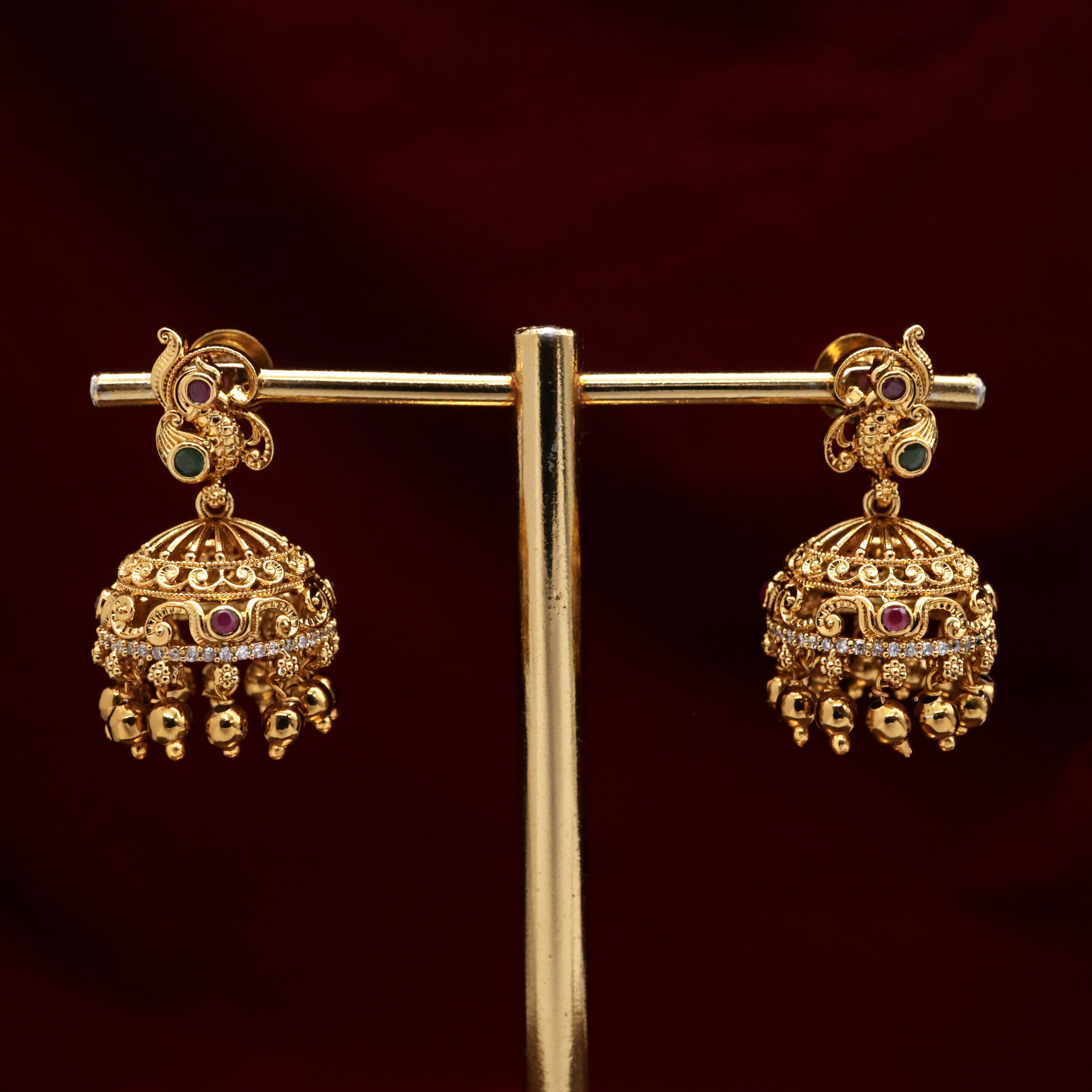 Antique AD Kemp Small Mayil Bridal Jhumkas