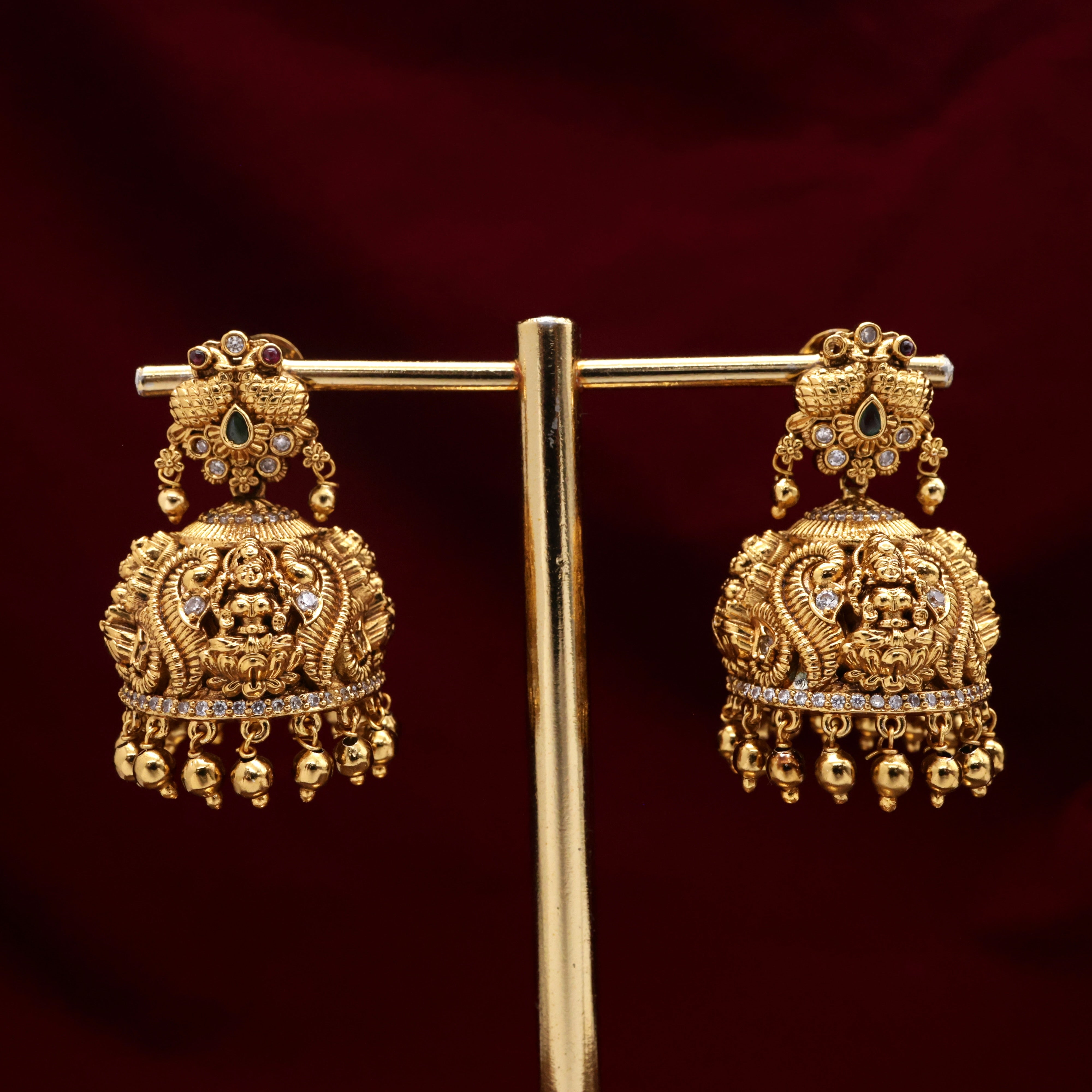 Antique Nagas Gandaberunda Lakshmi Bridal Jhumkas