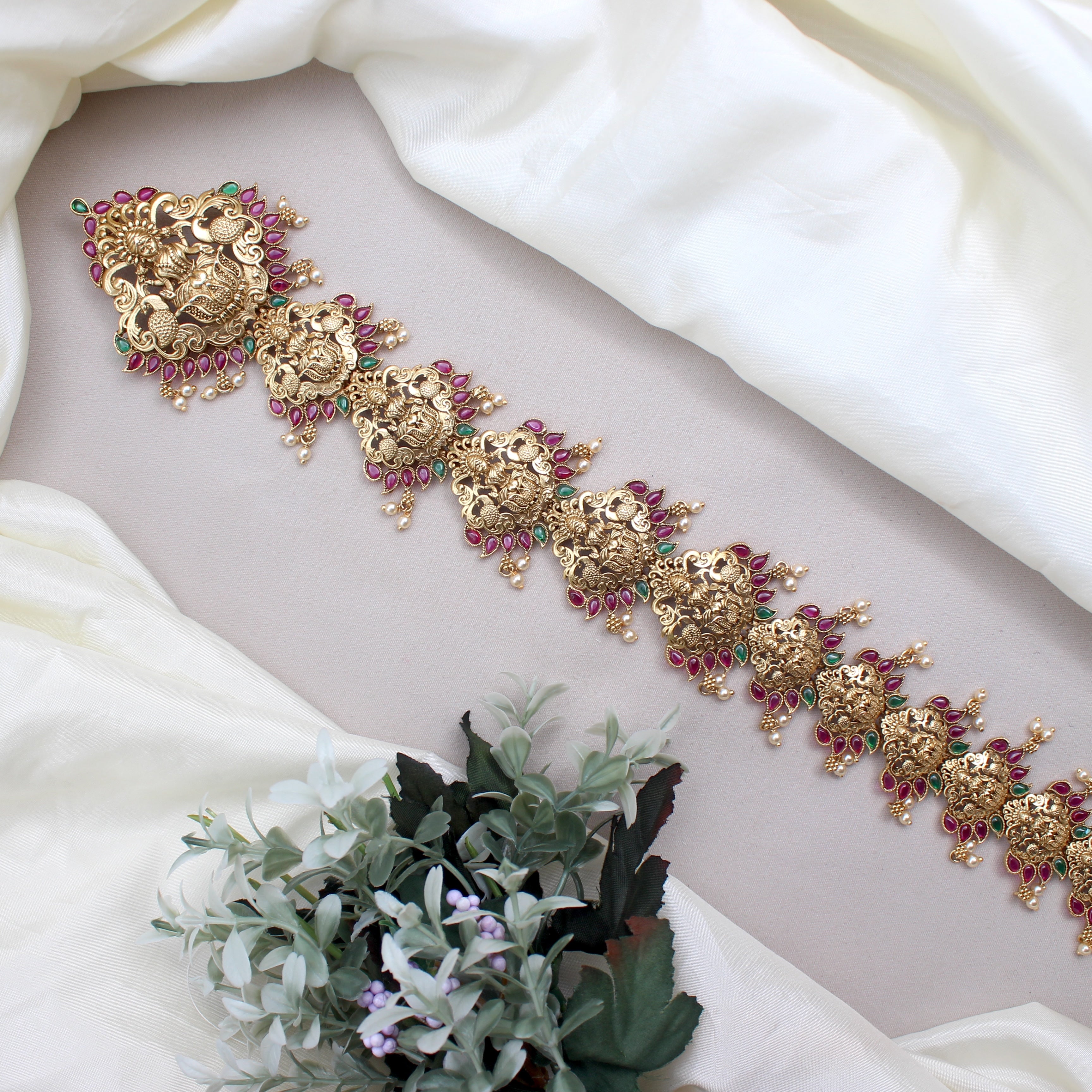 Antique Gold Premium Kemp Lakshmi Bridal Choti - 16.5 inches