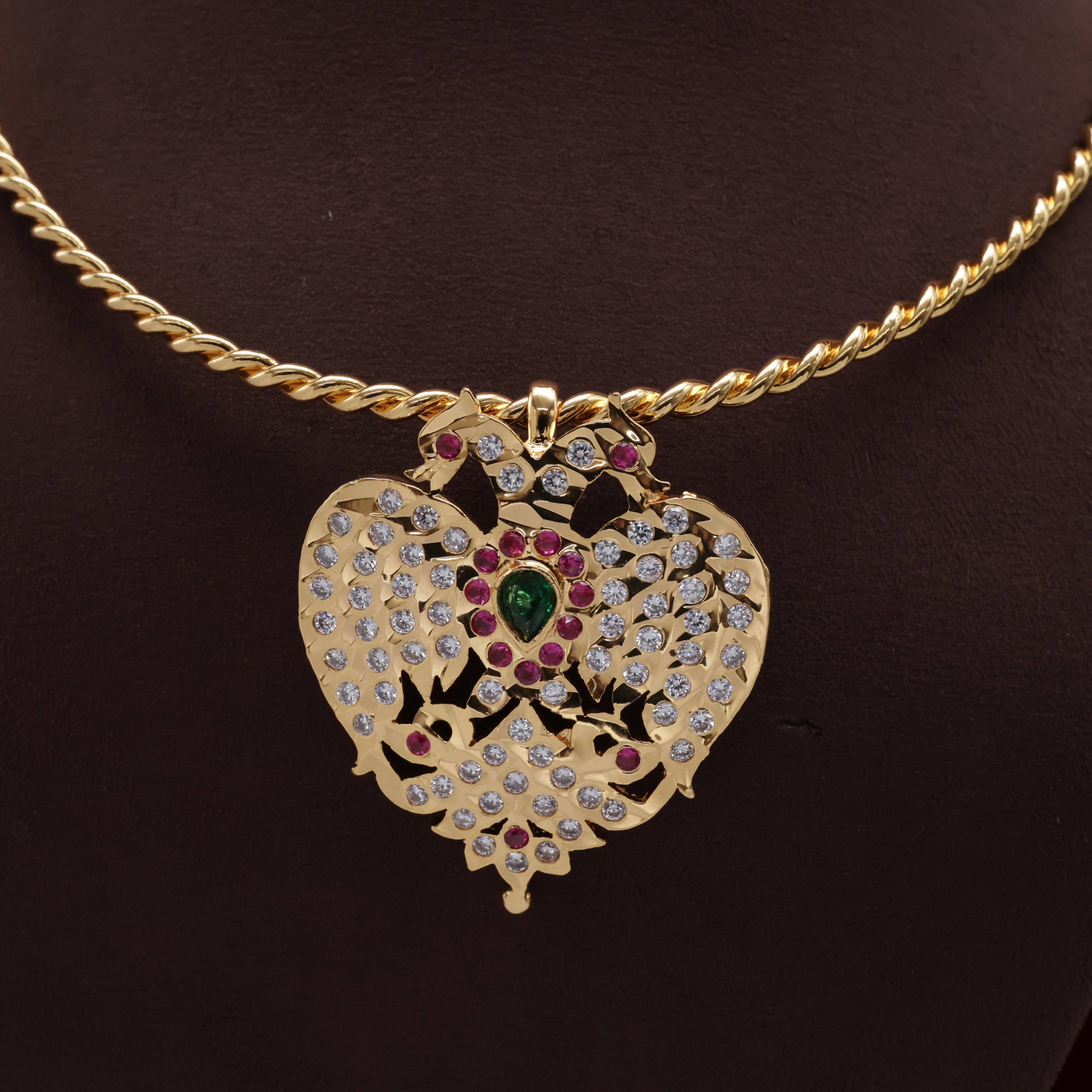 Real Gold Look Impon Detachable Multi Style Gandaberunda Pendant Hasli Necklace